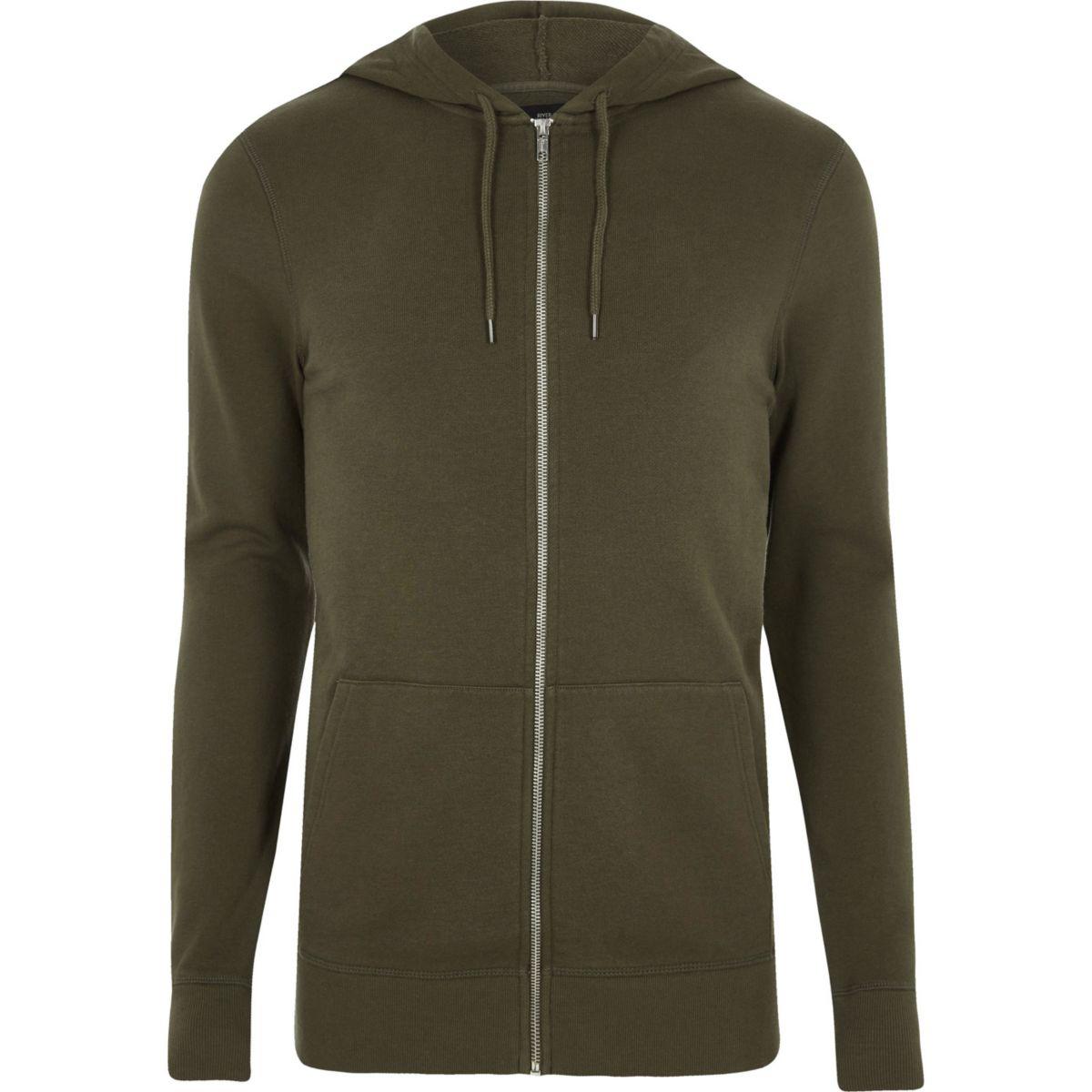 Lyst - River Island Khaki Green Muscle Fit Zip Up Hoodie for Men