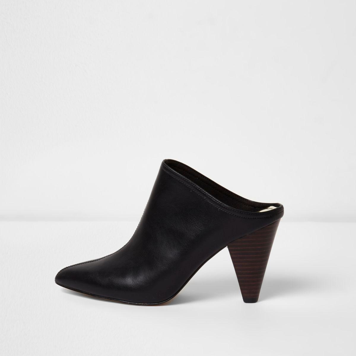 Lyst - River island Black Pointed Toe Cone Heel Mules Black Pointed Toe ...