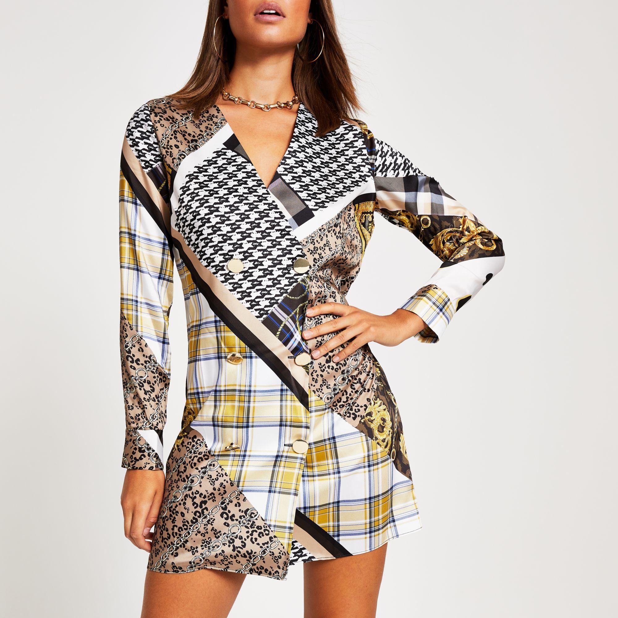 River Island Synthetic Printed Long Sleeve Blazer Swing