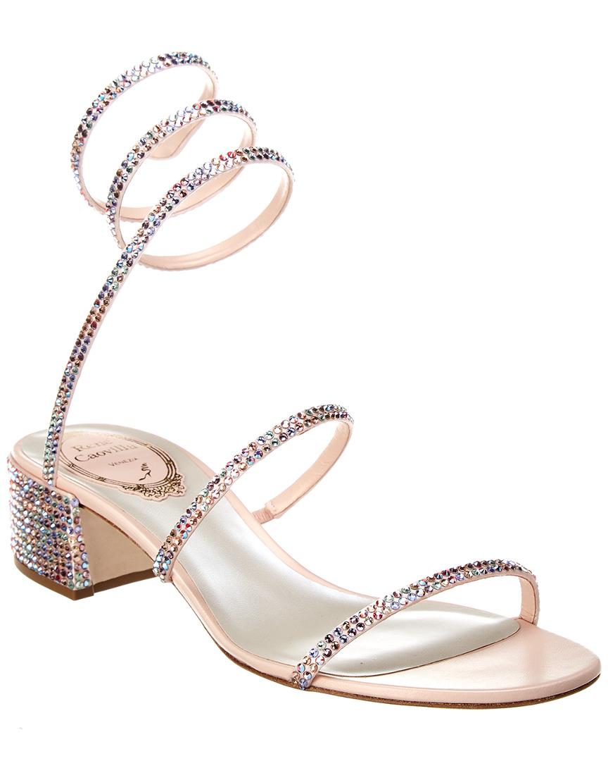 Cleo 40 crystal-studded satin block-heel sandals Gold Rene Caovilla | MATCHESFASHION FR