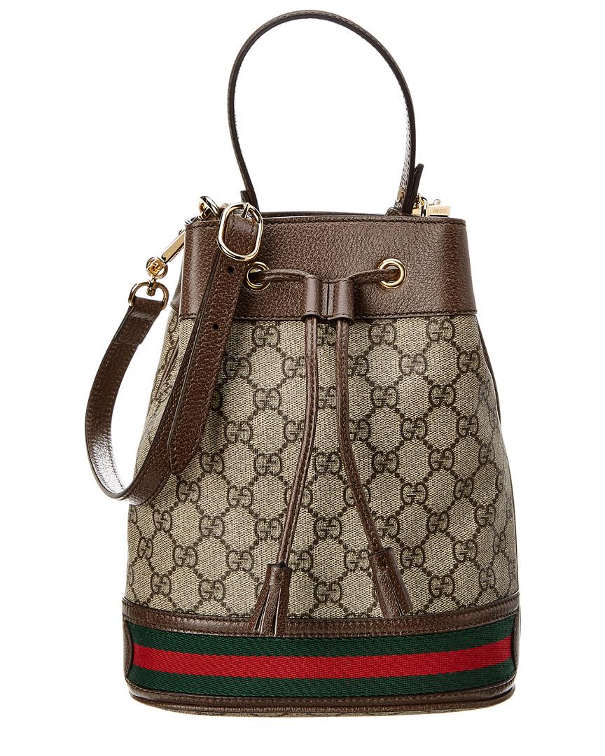 Gucci Ophidia Small GG Supreme Canvas & Leather Bucket Bag in Brown - Lyst