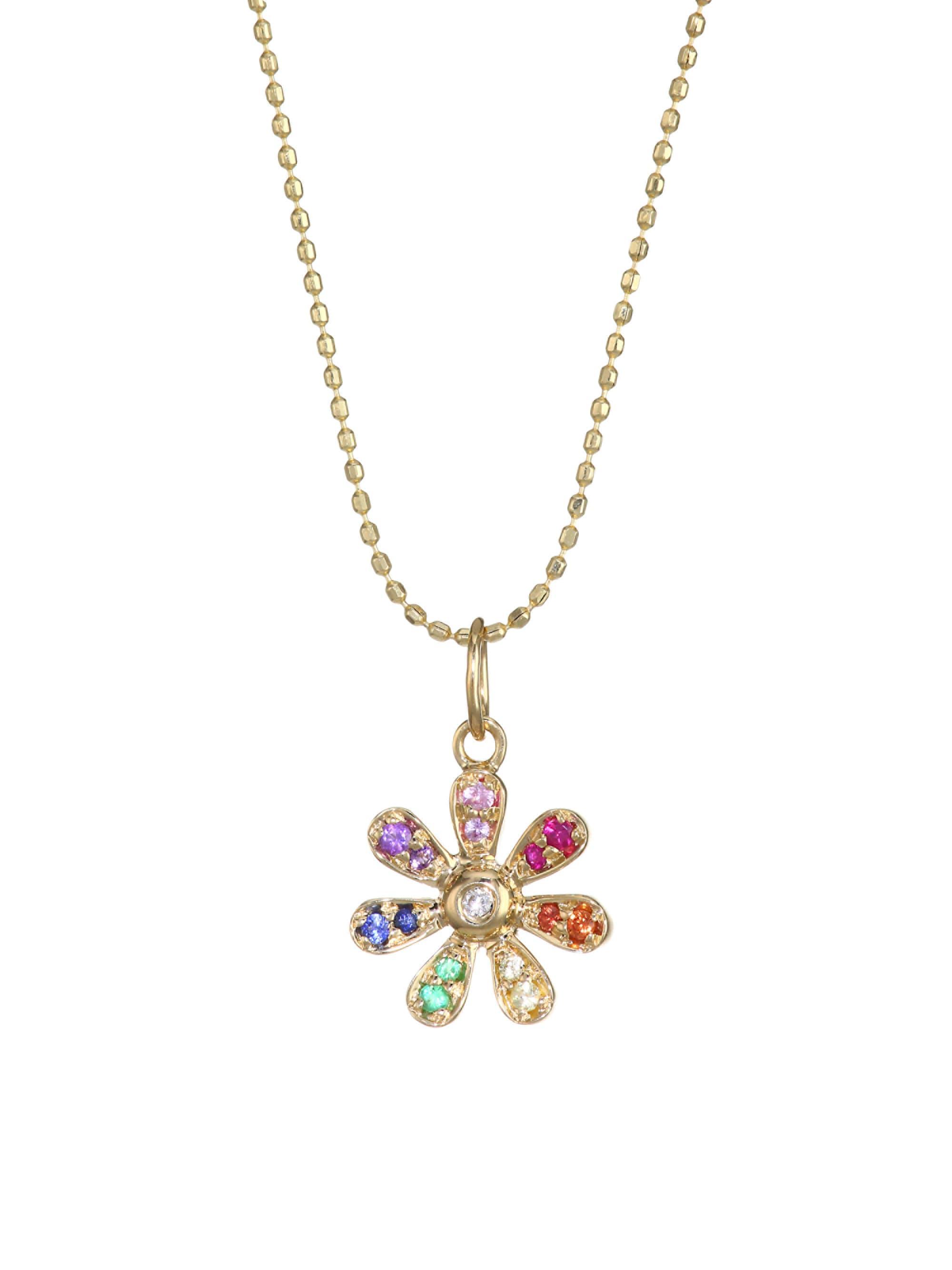 Lyst Sydney Evan 14k Yellow Gold Multigem Daisy Charm Necklace in