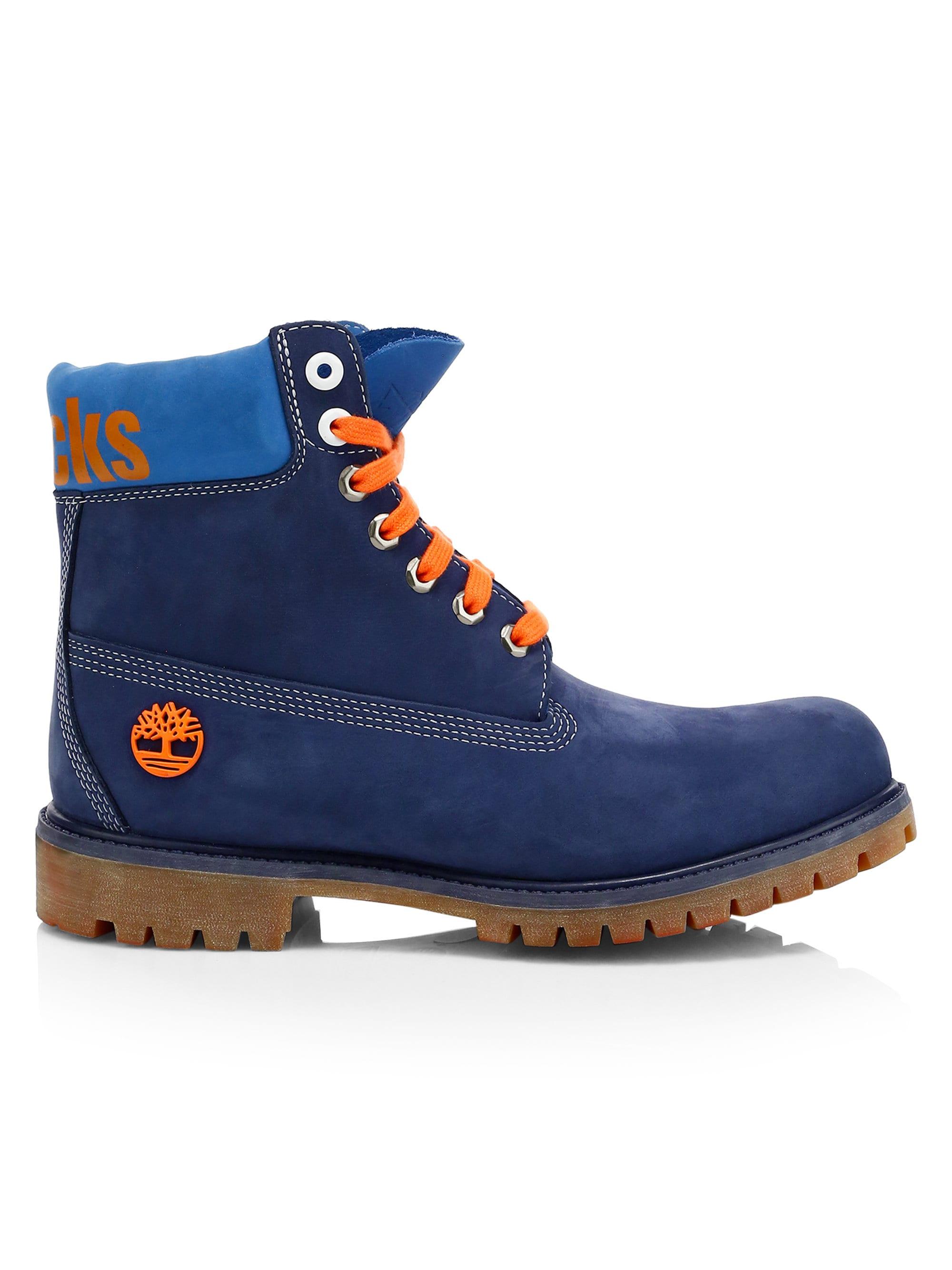 orange and blue timberland boots