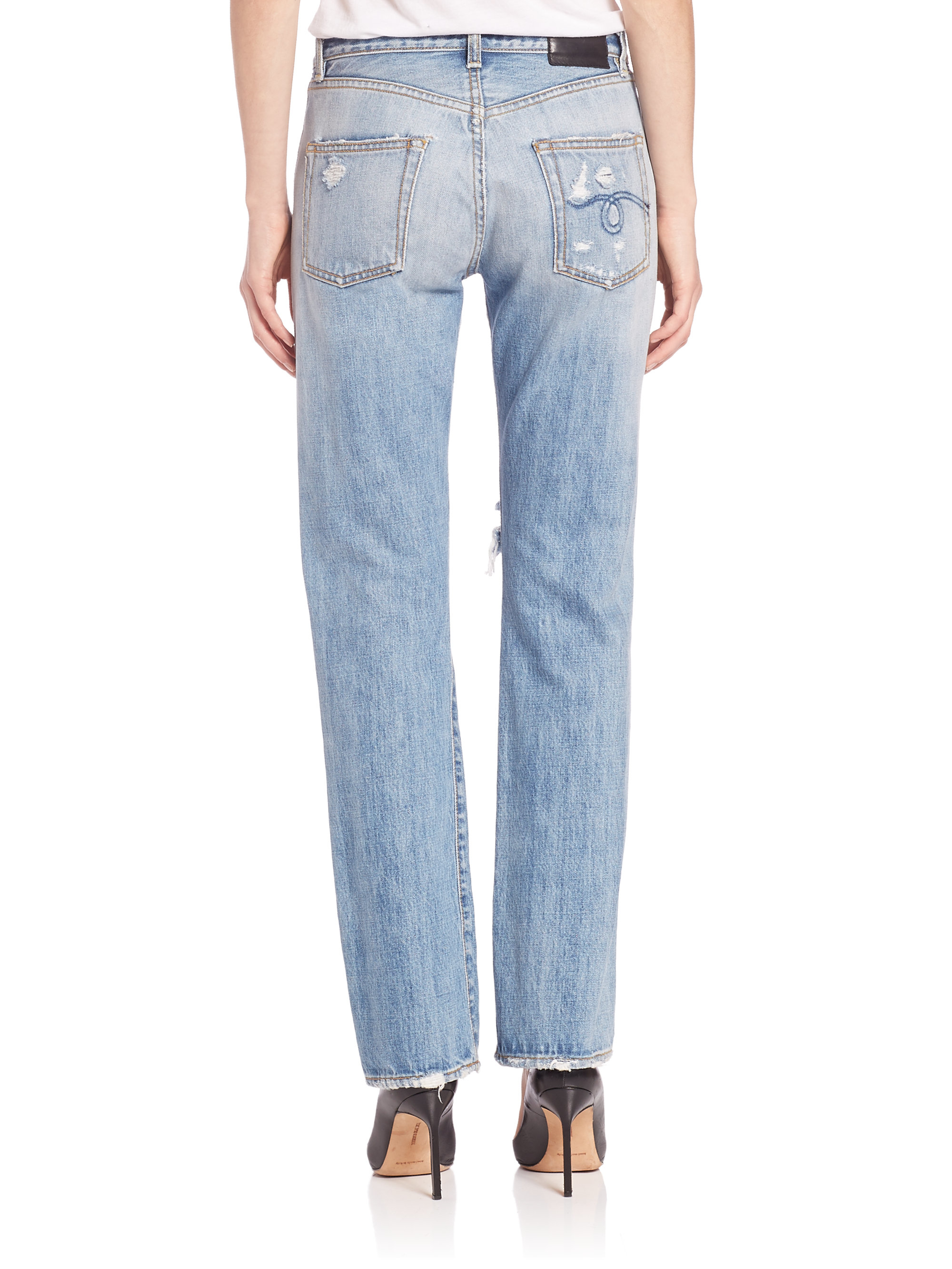 Lyst - R13 High-rise Distressed Straight-leg Jeans in Blue