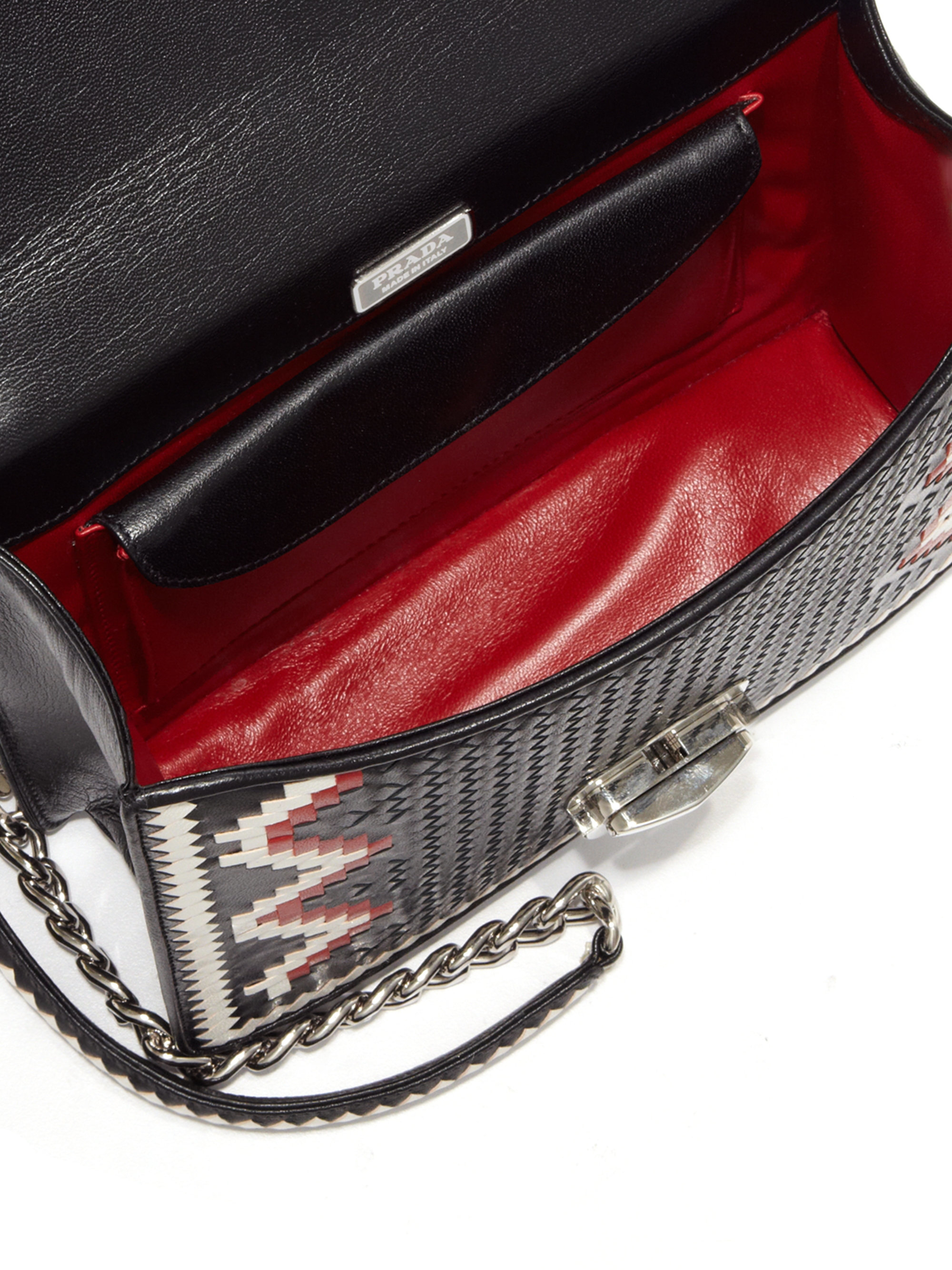 Prada Madras Woven Goat Leather Chain Bag in Red (black-multi) | Lyst