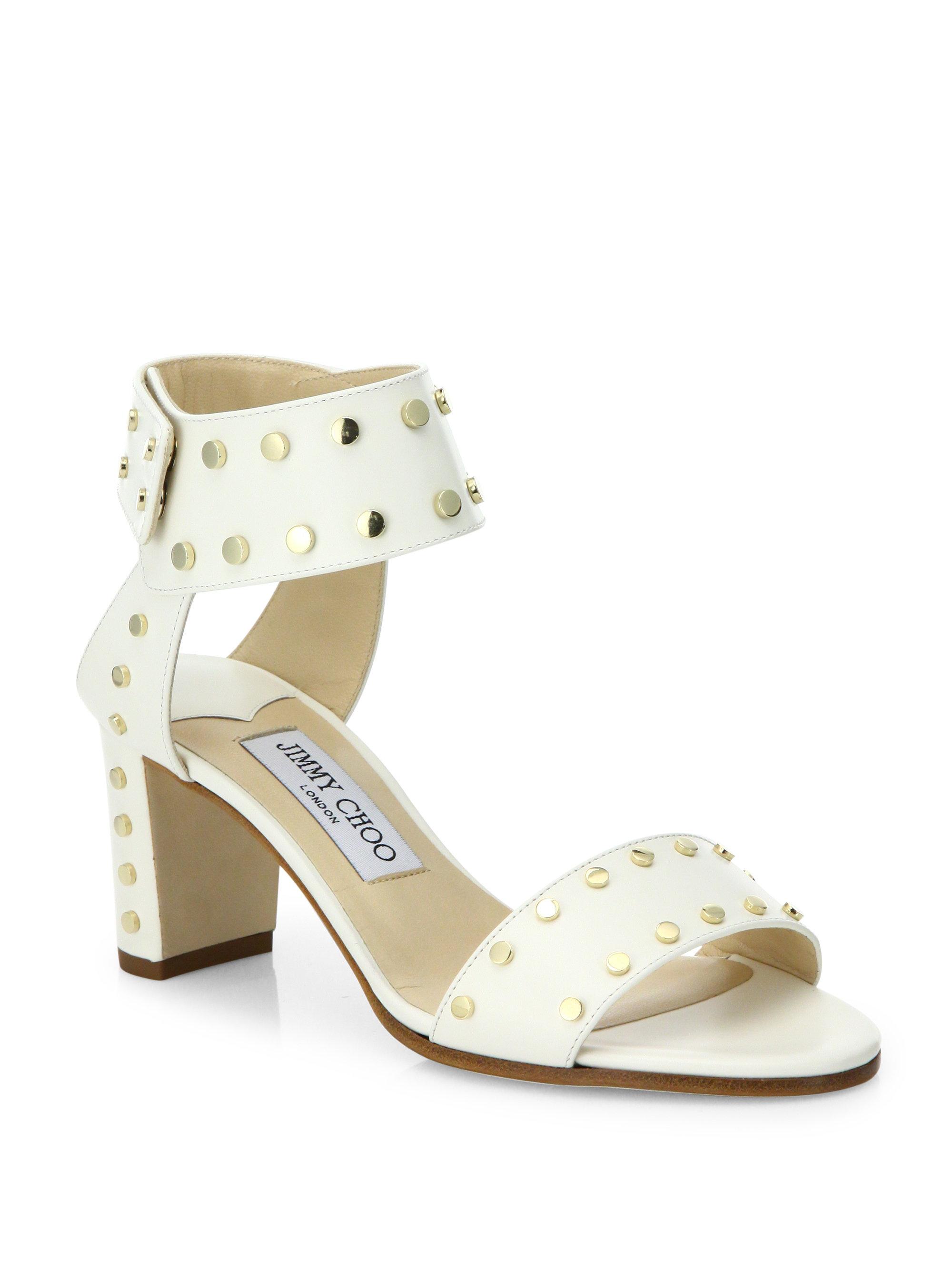 Jimmy choo Veto 65 Studded Leather Block Heel Sandals in Metallic | Lyst