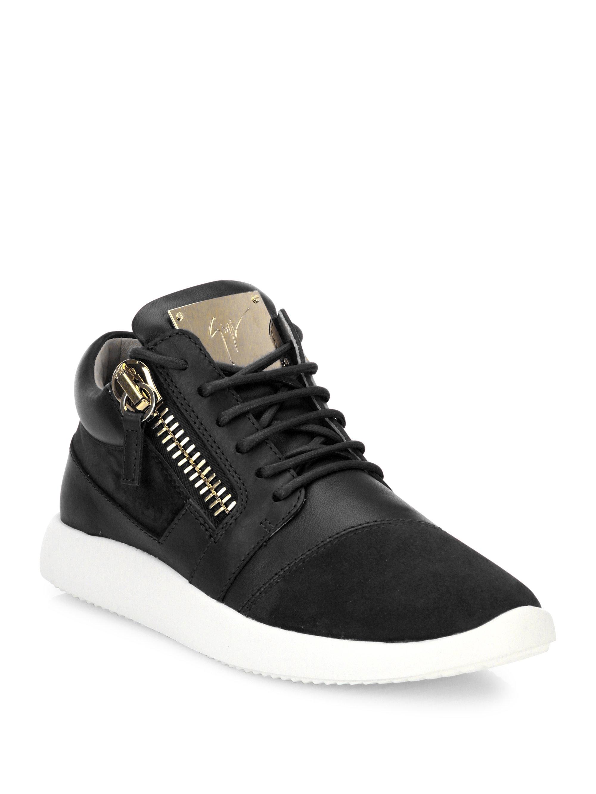 Giuseppe zanotti Leather & Suede Side-zip Sneakers in Black for Men | Lyst