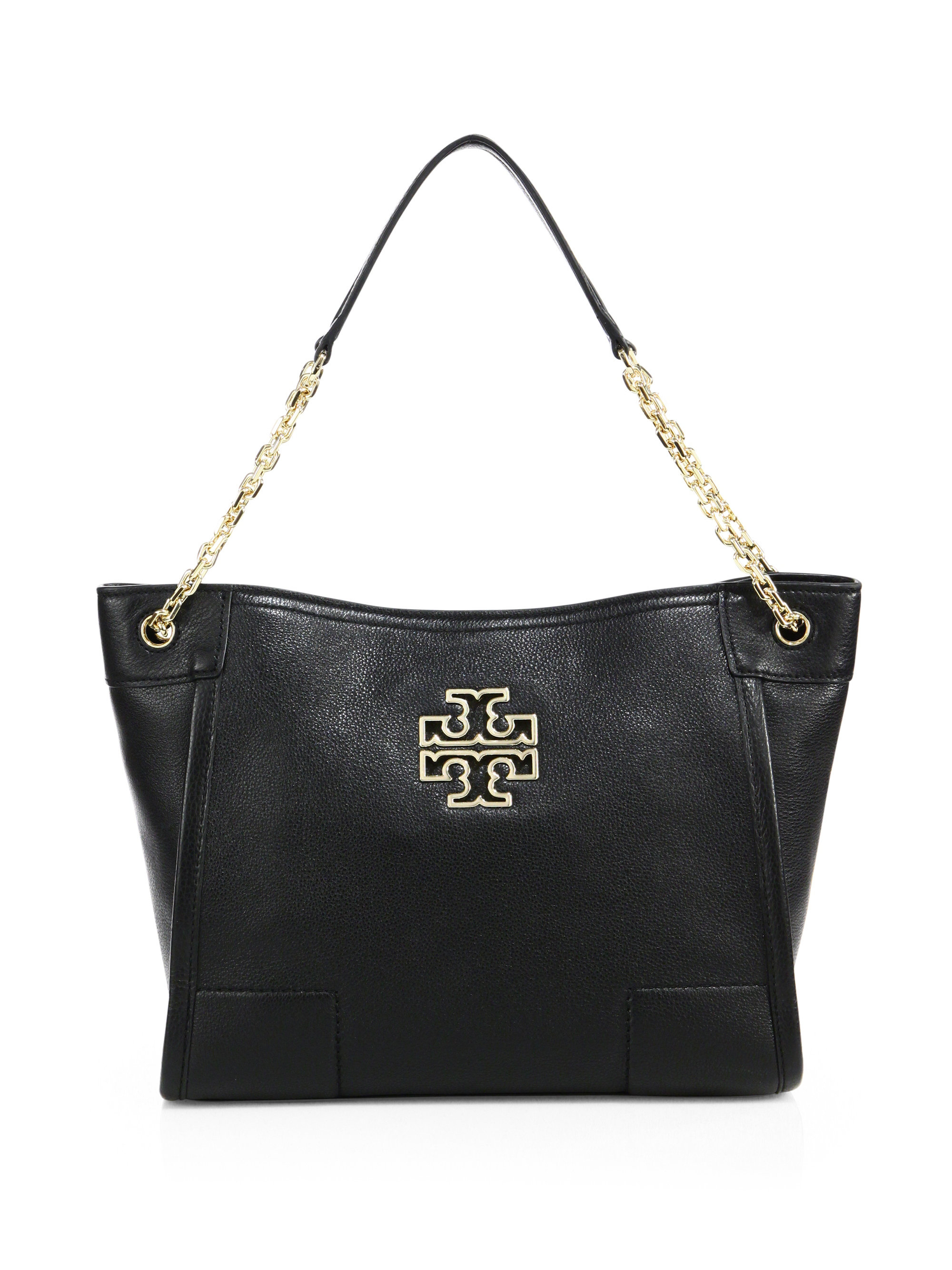 Lyst - Tory Burch Britten Small Center-zip Leather Tote in Black