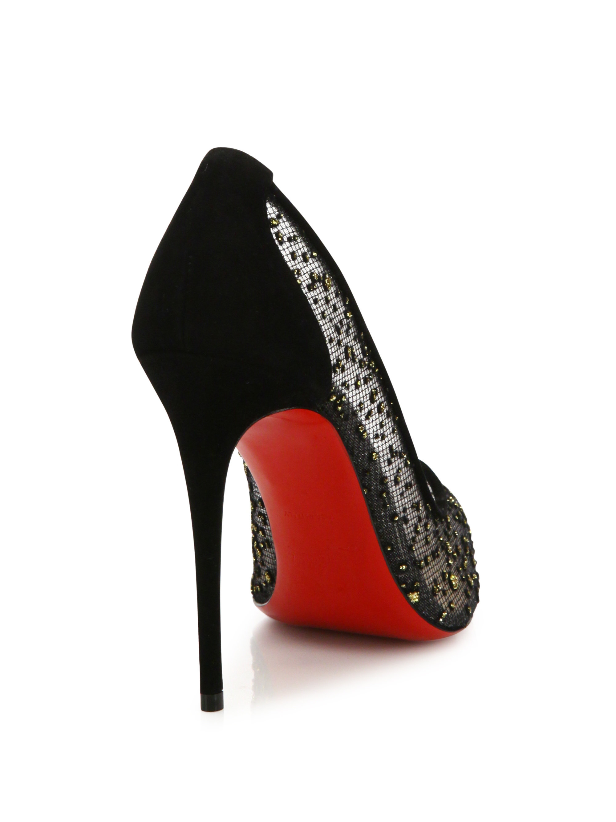 Christian louboutin Follies Strass 100 Mesh Point Toe Pumps in Black | Lyst