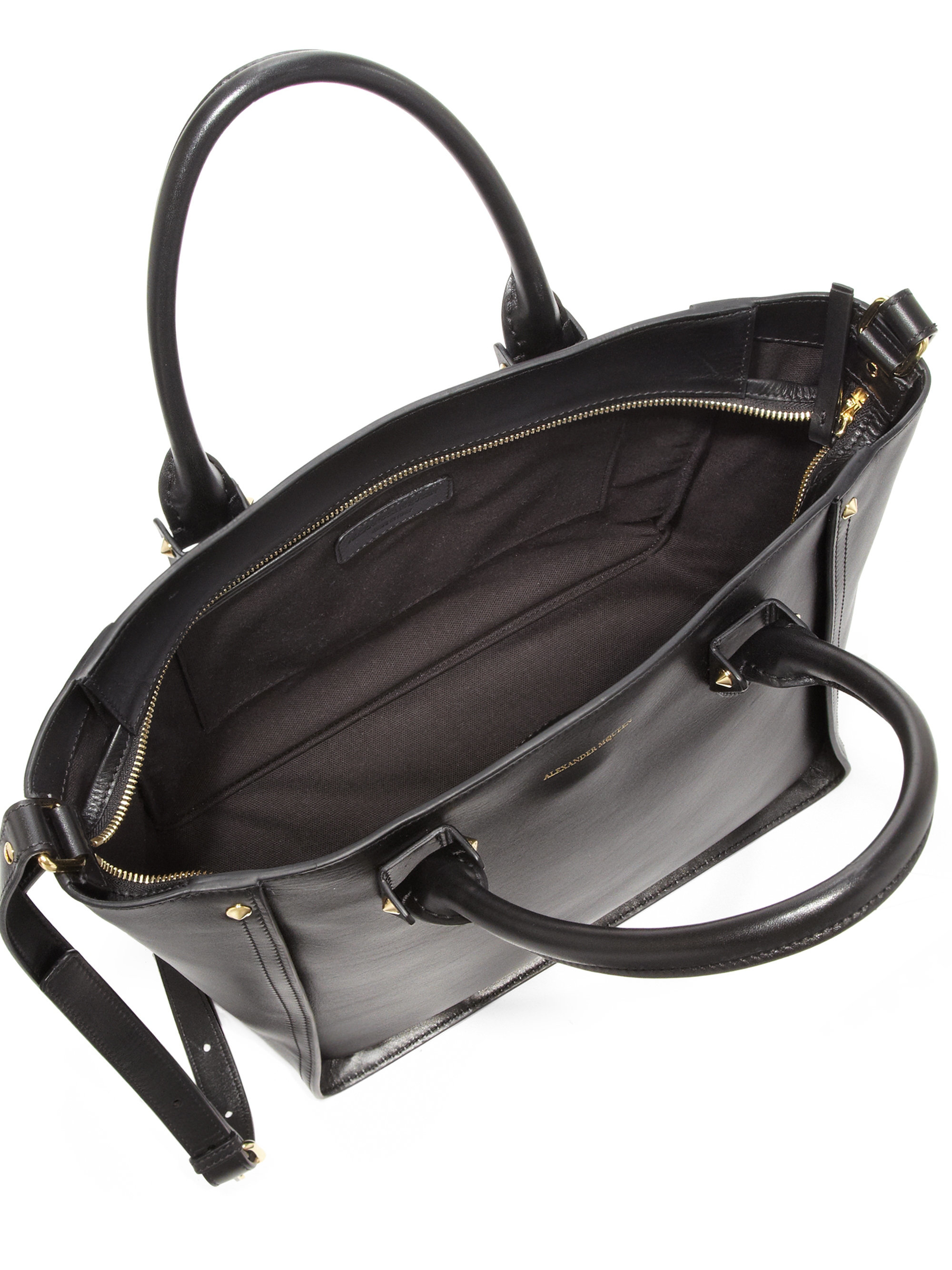 Alexander McQueen Inside Out Leather Shopper Tote Bag in Black - Lyst