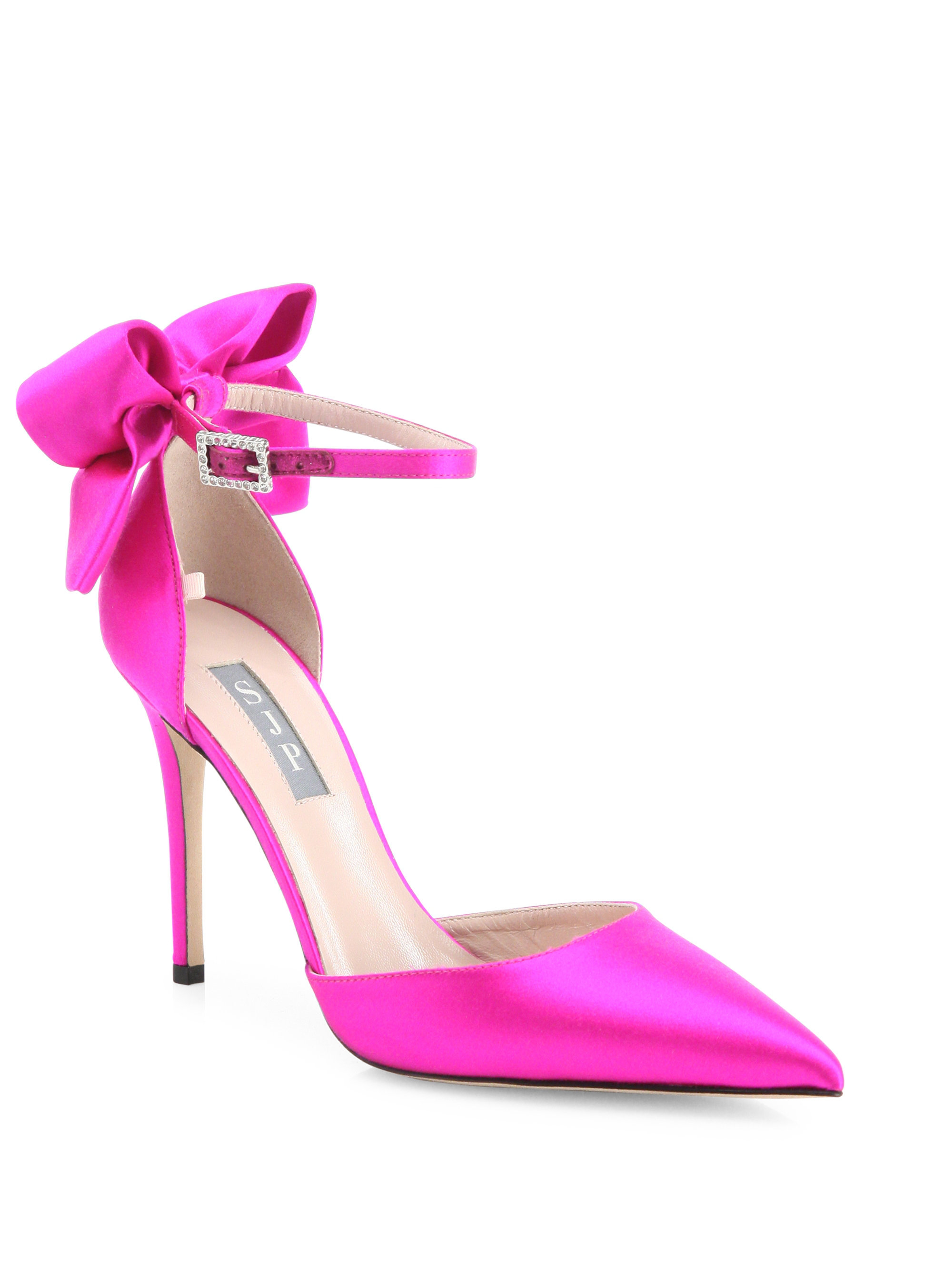 Sjp by sarah jessica parker Trance Satin Point Toe Bow Pumps in Pink | Lyst