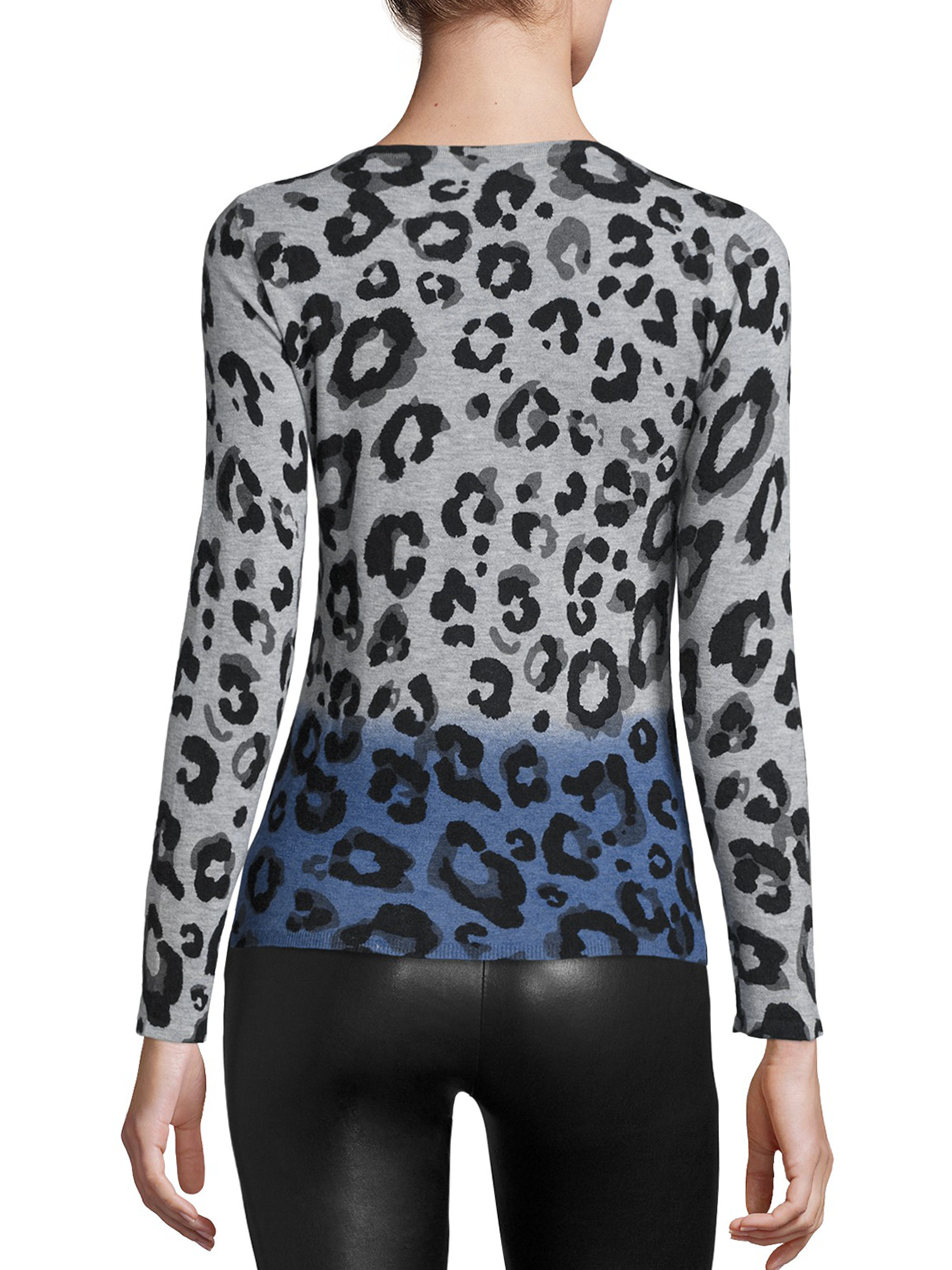 Lyst - Saks fifth avenue Cashmere Two-tone Leopard-print Sweater in Blue