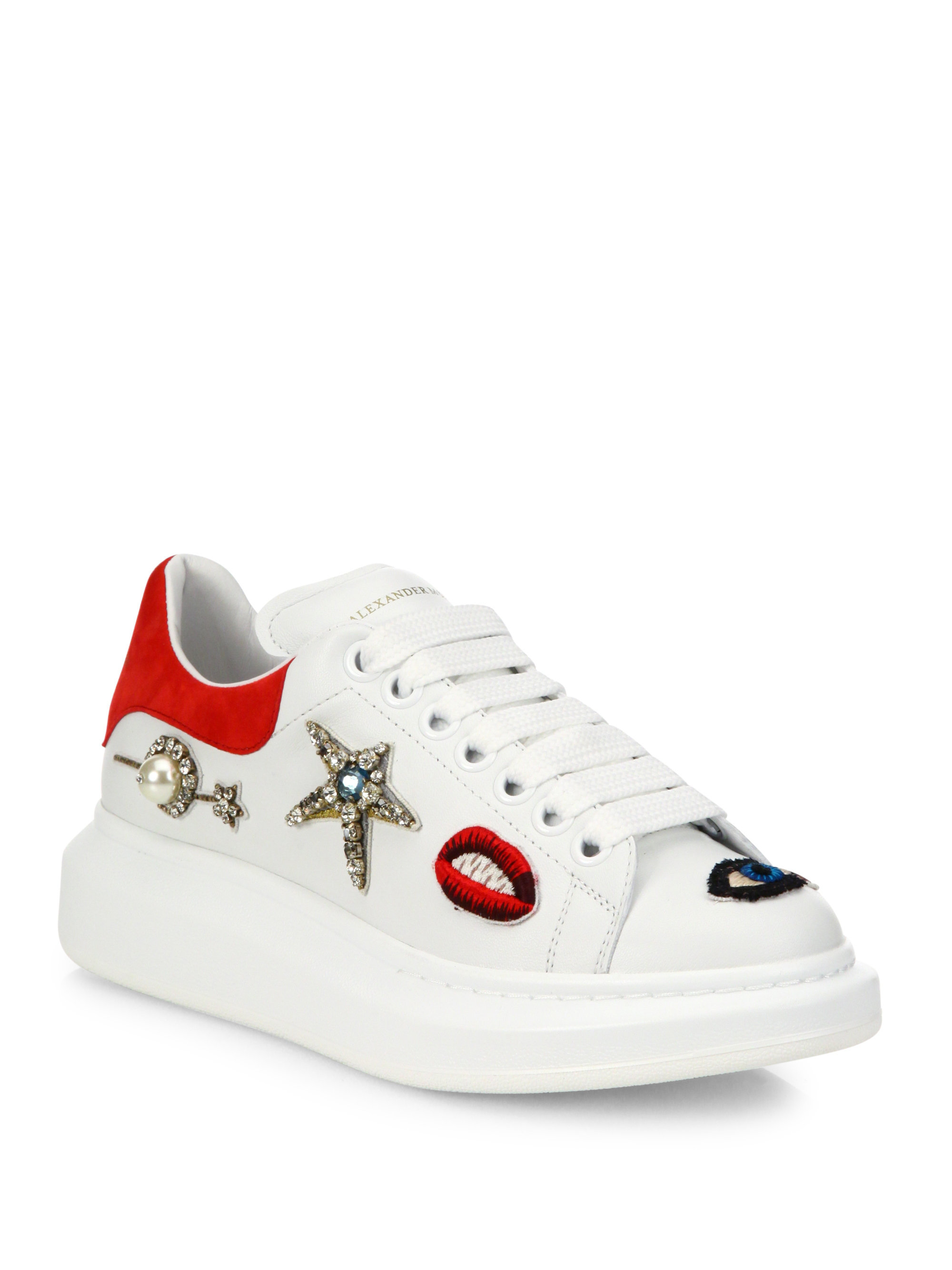 Lyst - Alexander Mcqueen Charm-embroidered Leather Platform Sneakers