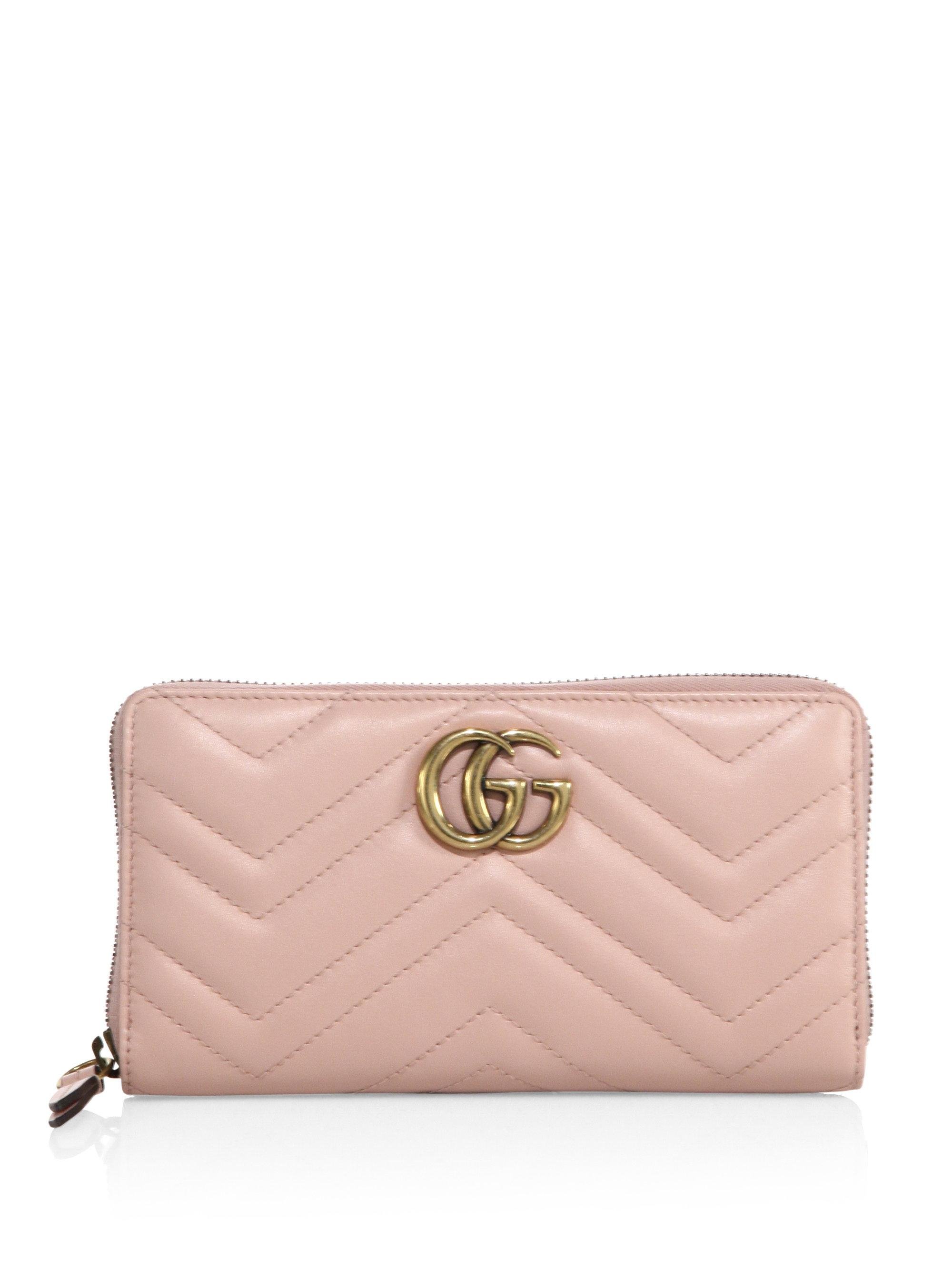 Gucci Gg Marmont Matelasse Leather Zip-around Wallet in Pink | Lyst