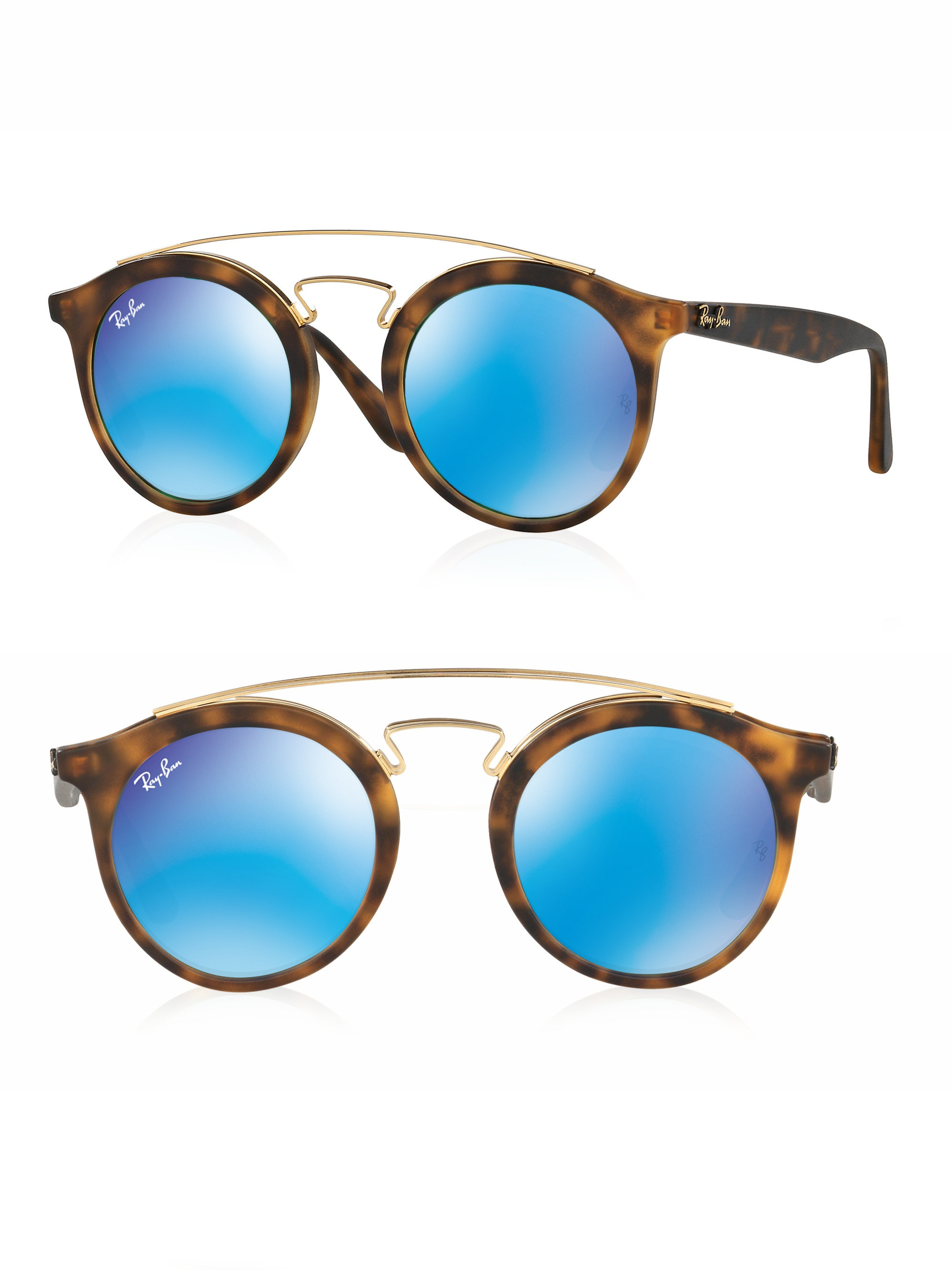 Lyst Ray Ban 50mm Round Mirrored Sunglasses In Blue 