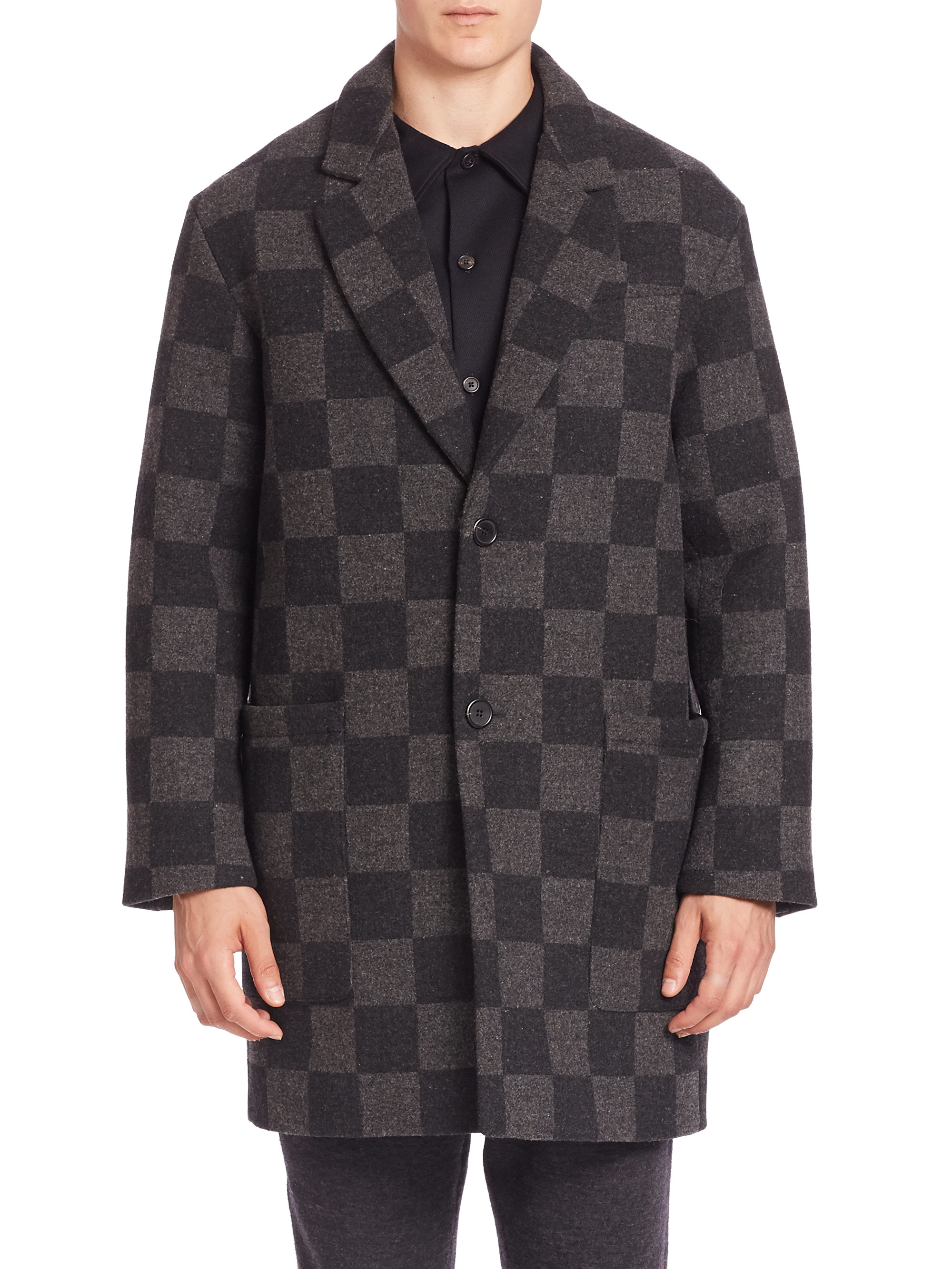 Lyst Ami Long Checkerboard Wool Coat in Blue for Men