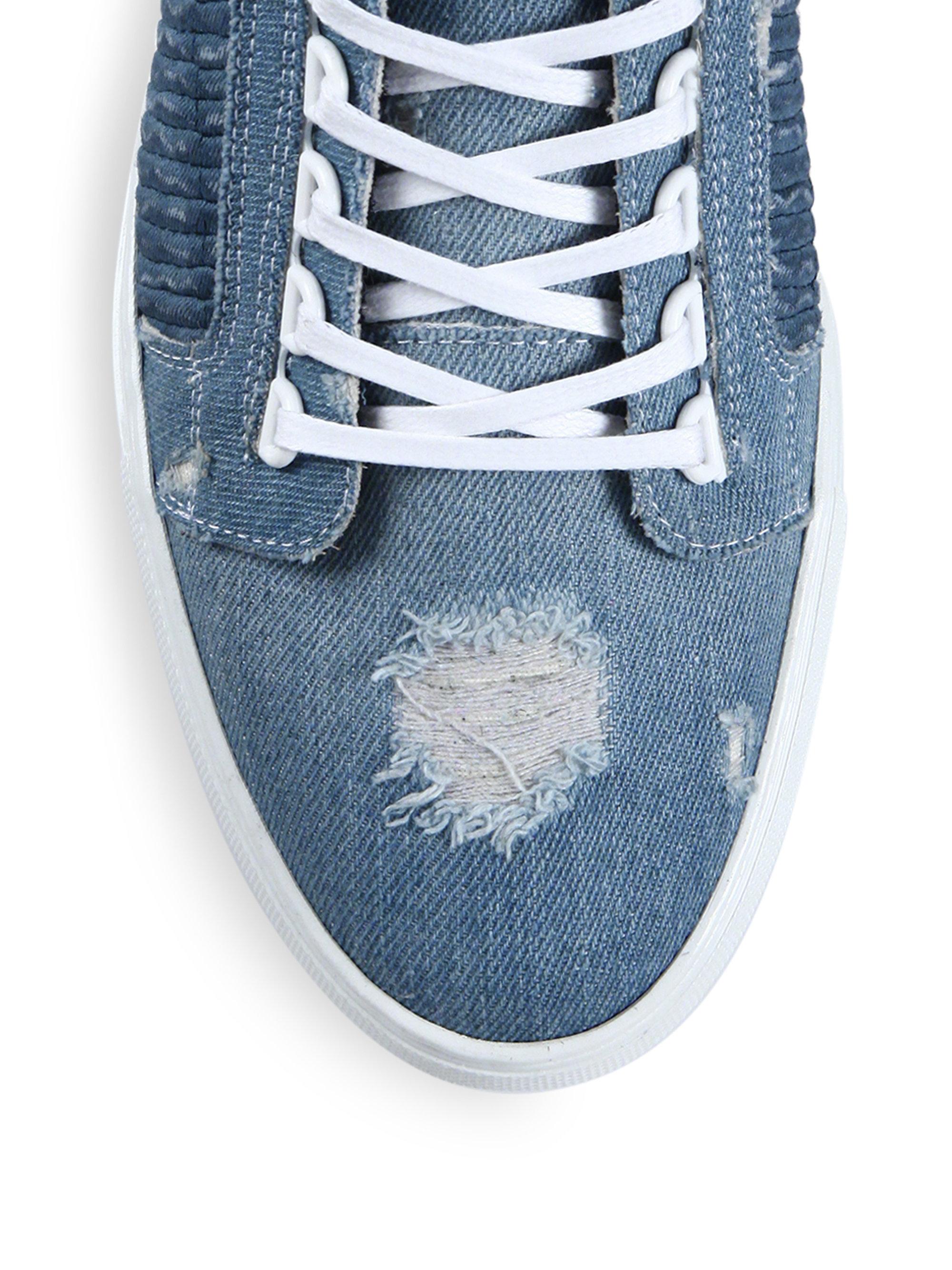distressed denim sneakers