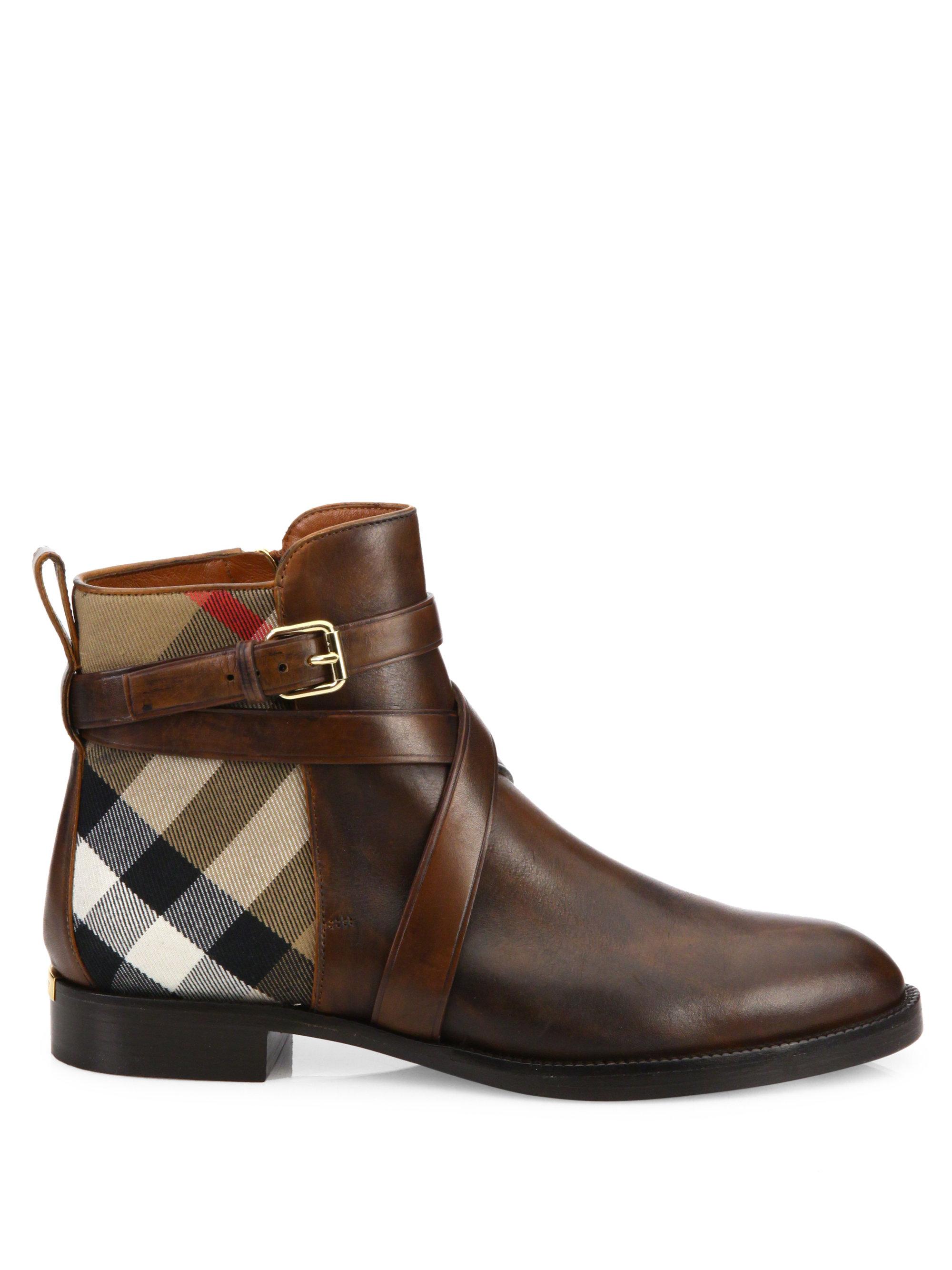 burberry house check leather bootie