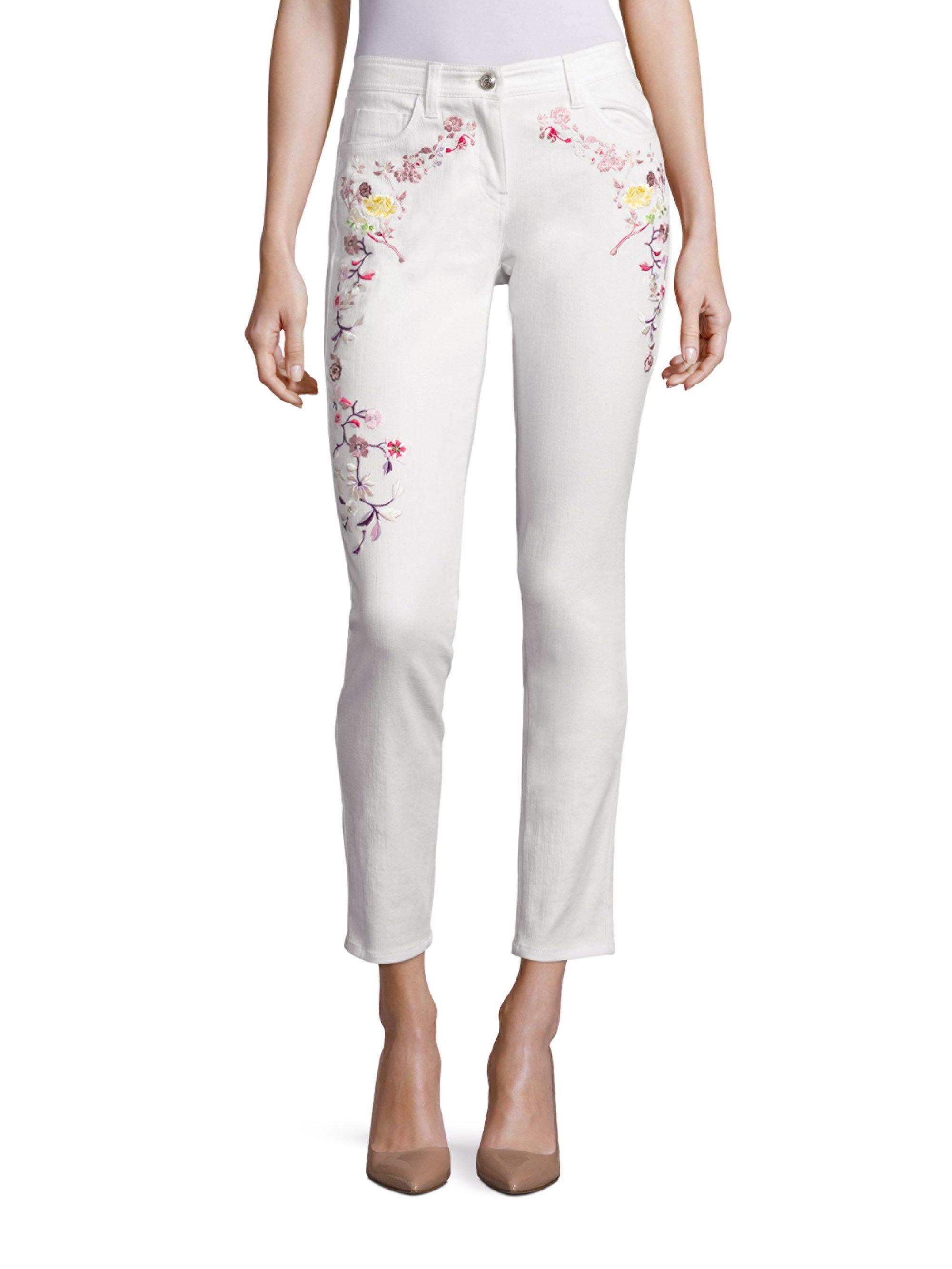 Etro Floral Embroidered Jeans in White | Lyst