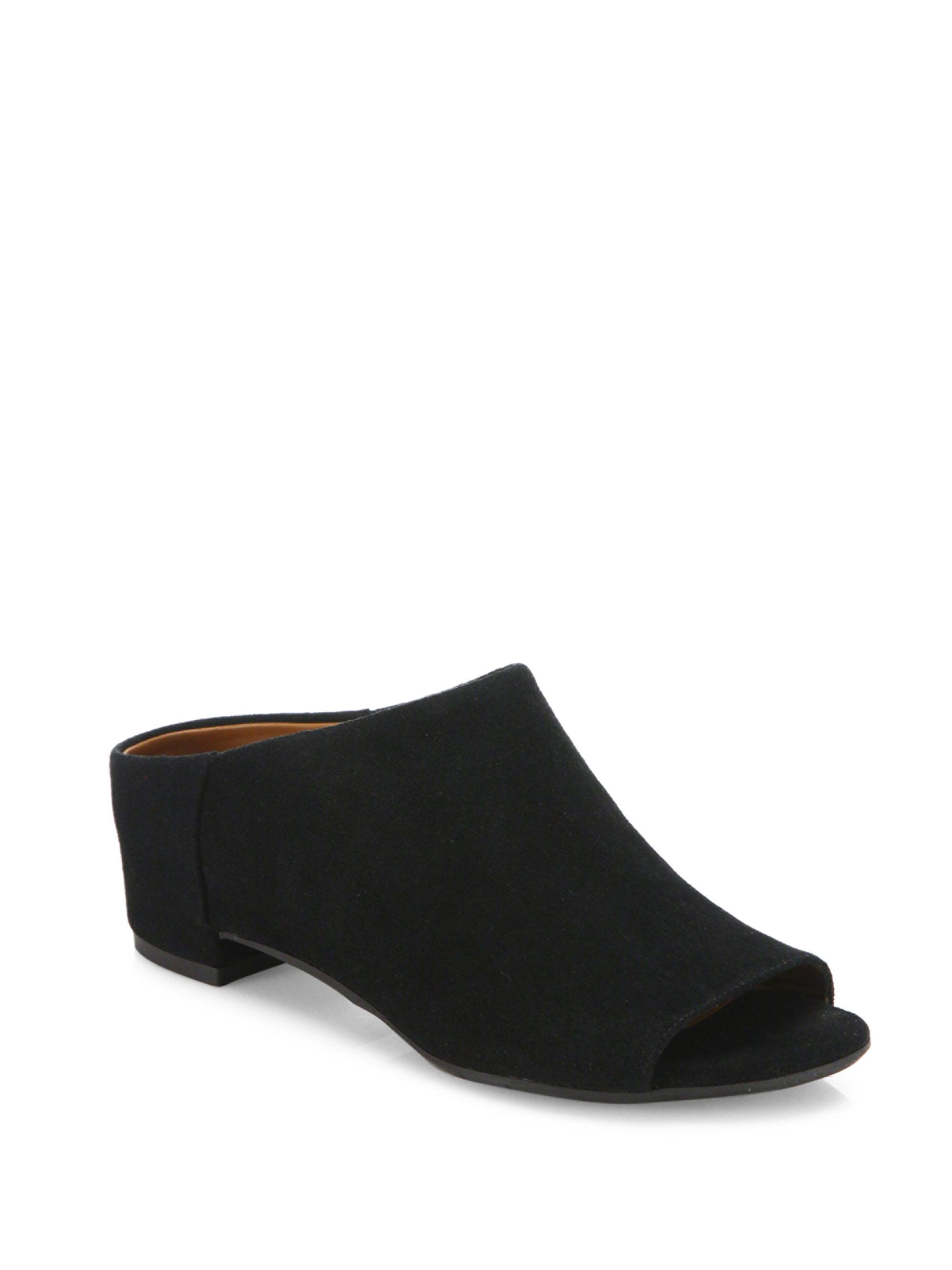 Aquatalia Adriana Suede Block Heel Mules in Black | Lyst