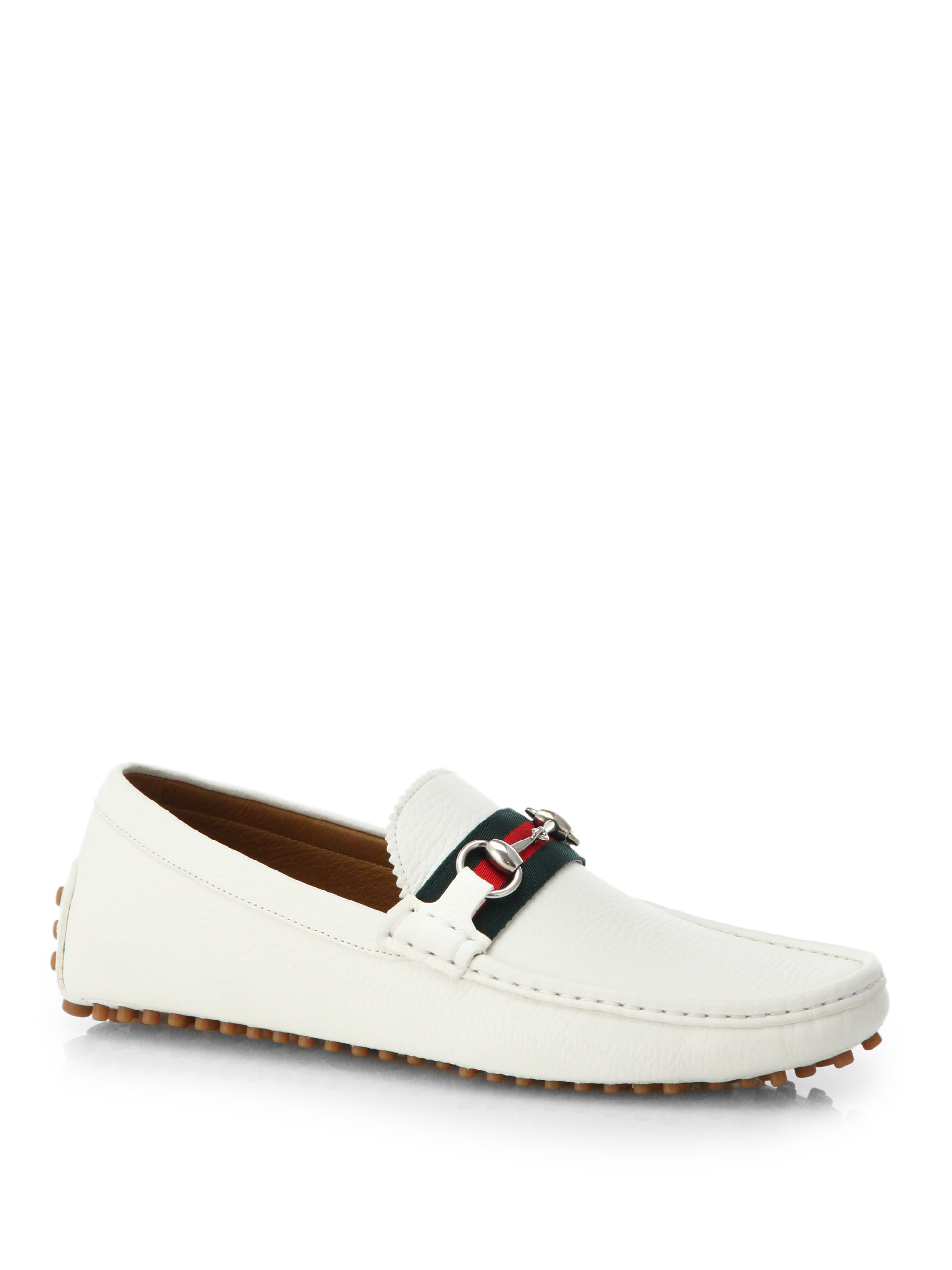 Gucci Leather Horsebit Drivers in White for Men | Lyst