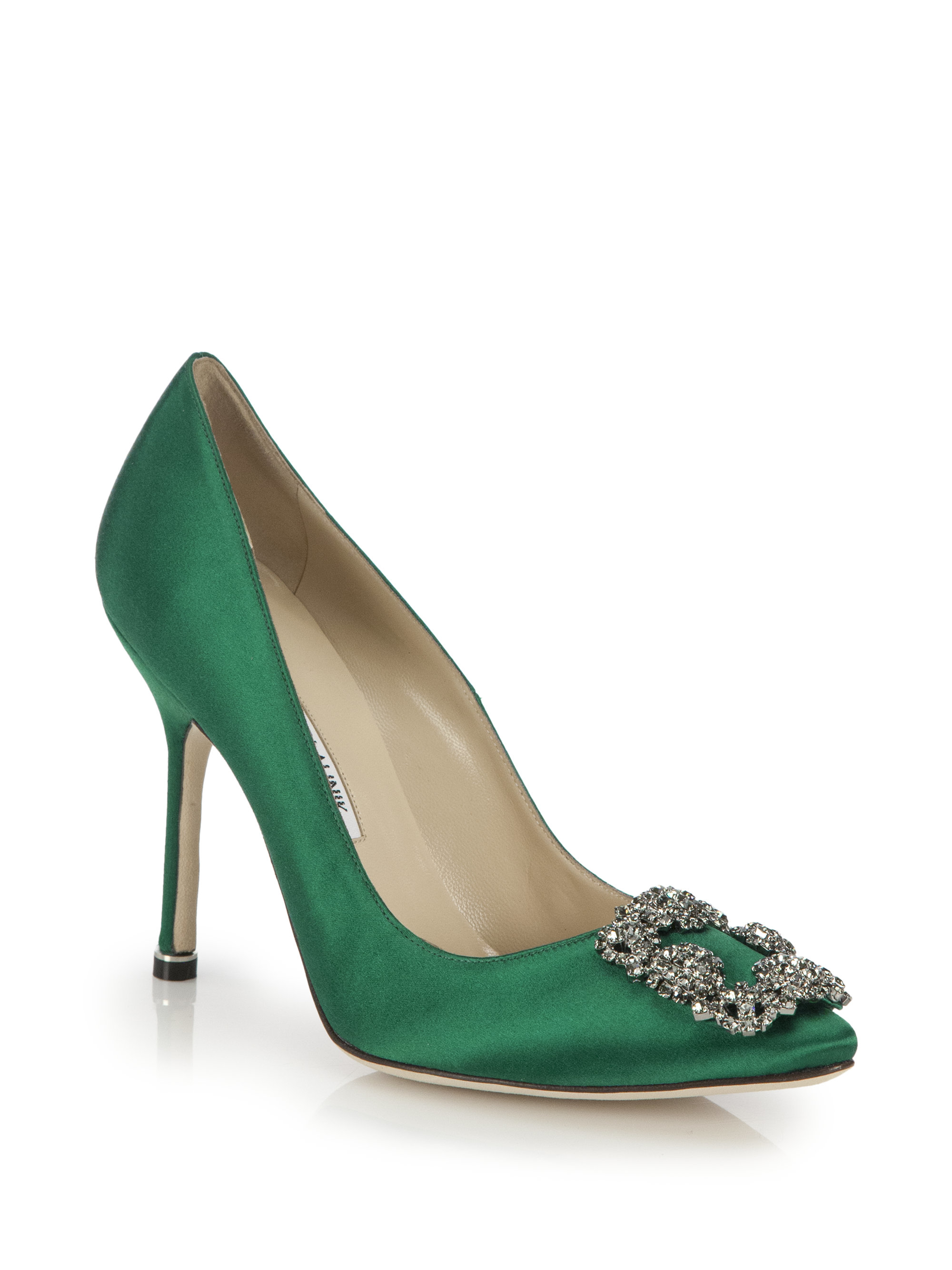 Manolo blahnik Hangisi 105 Satin Pumps in Green | Lyst