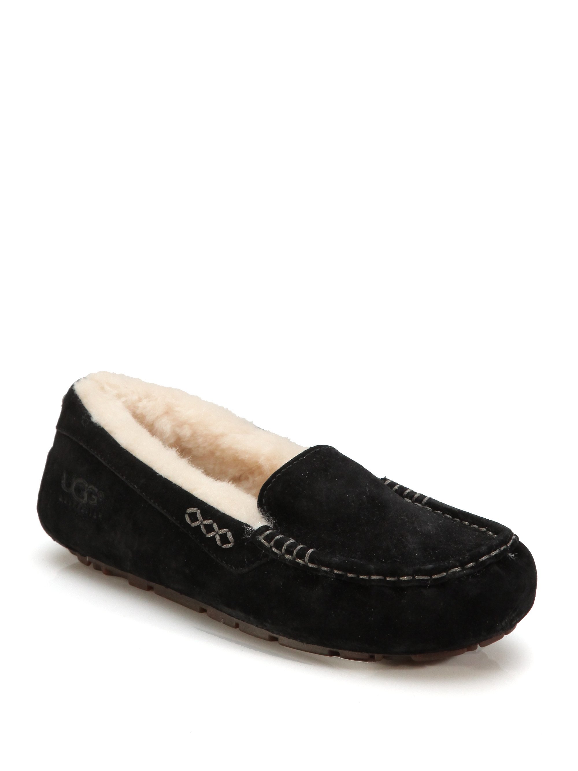 Ugg Ansley Suede Pure Moccasin Slippers in Black | Lyst