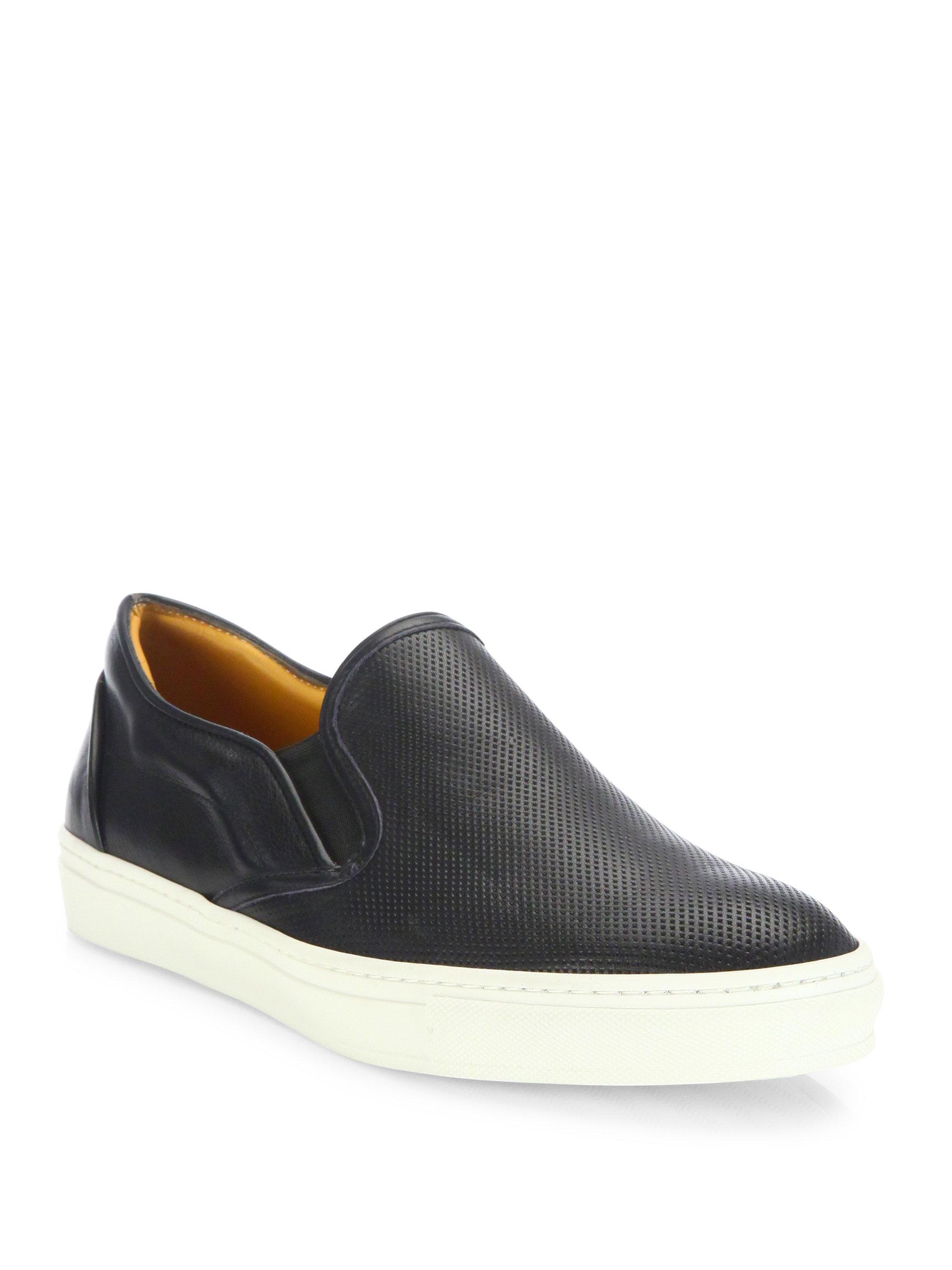 Lyst - Saks Fifth Avenue Leather Slip-on Sneakers in Black for Men