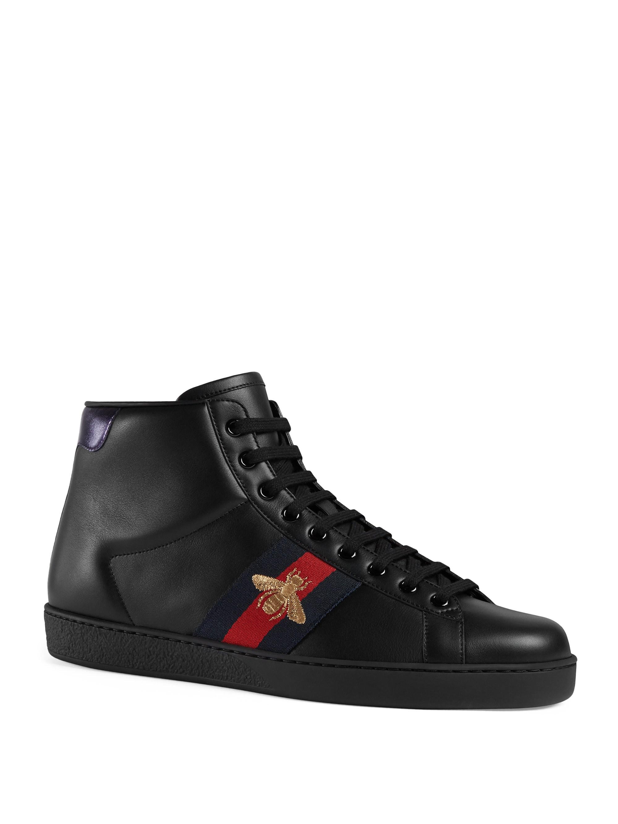 Gucci Leather New Ace High-top Sneakers in Black/Print (Black) for Men ...