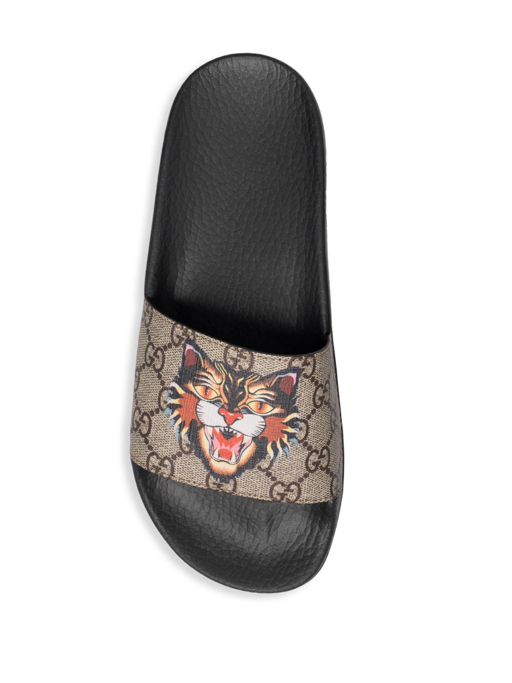 Gucci Pursuit Angry Cat Gg Supreme Slides in Natural - Lyst