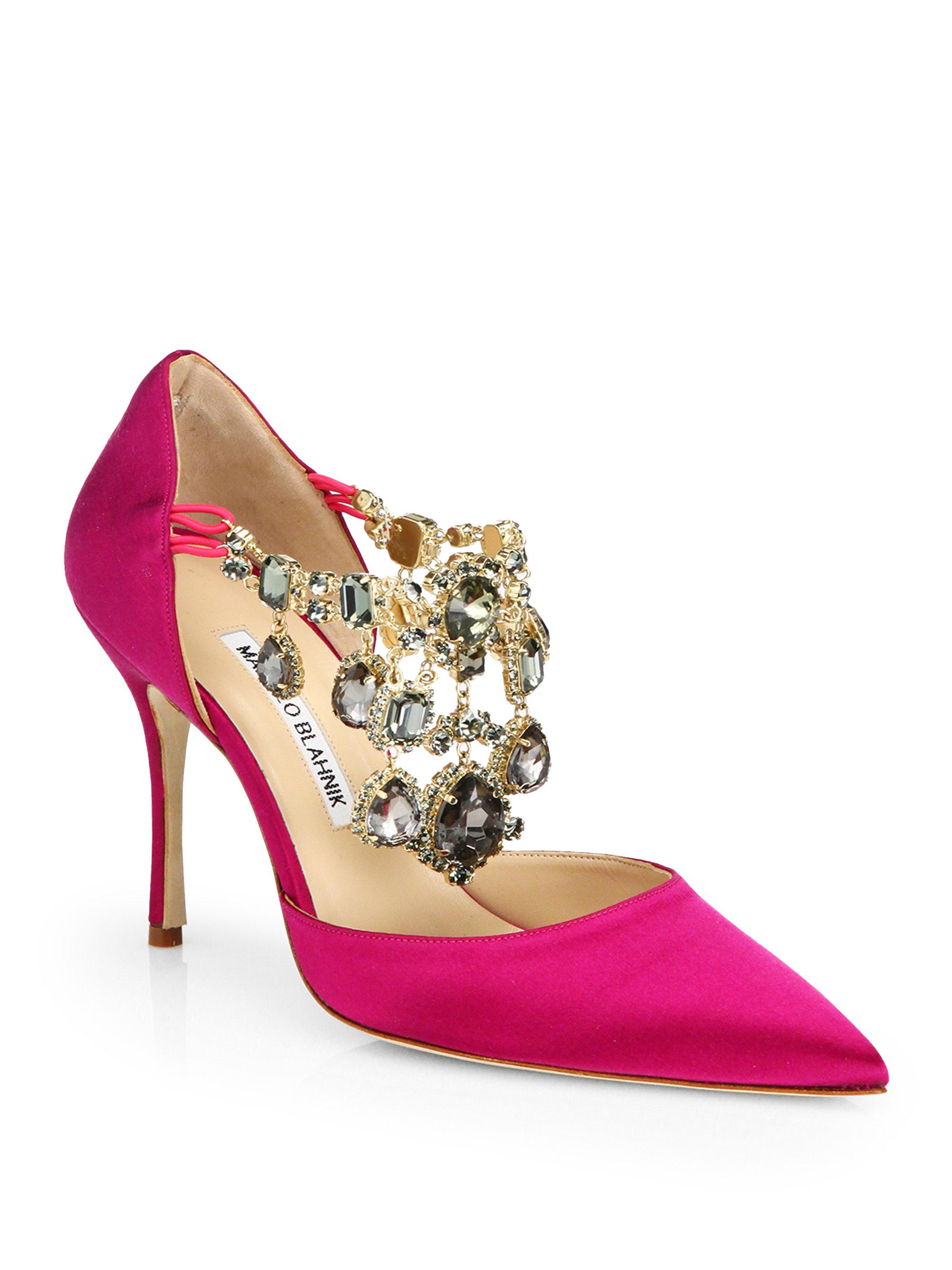 Lyst - Manolo Blahnik Zullin Satin Jeweled D'orsay Pumps in Pink
