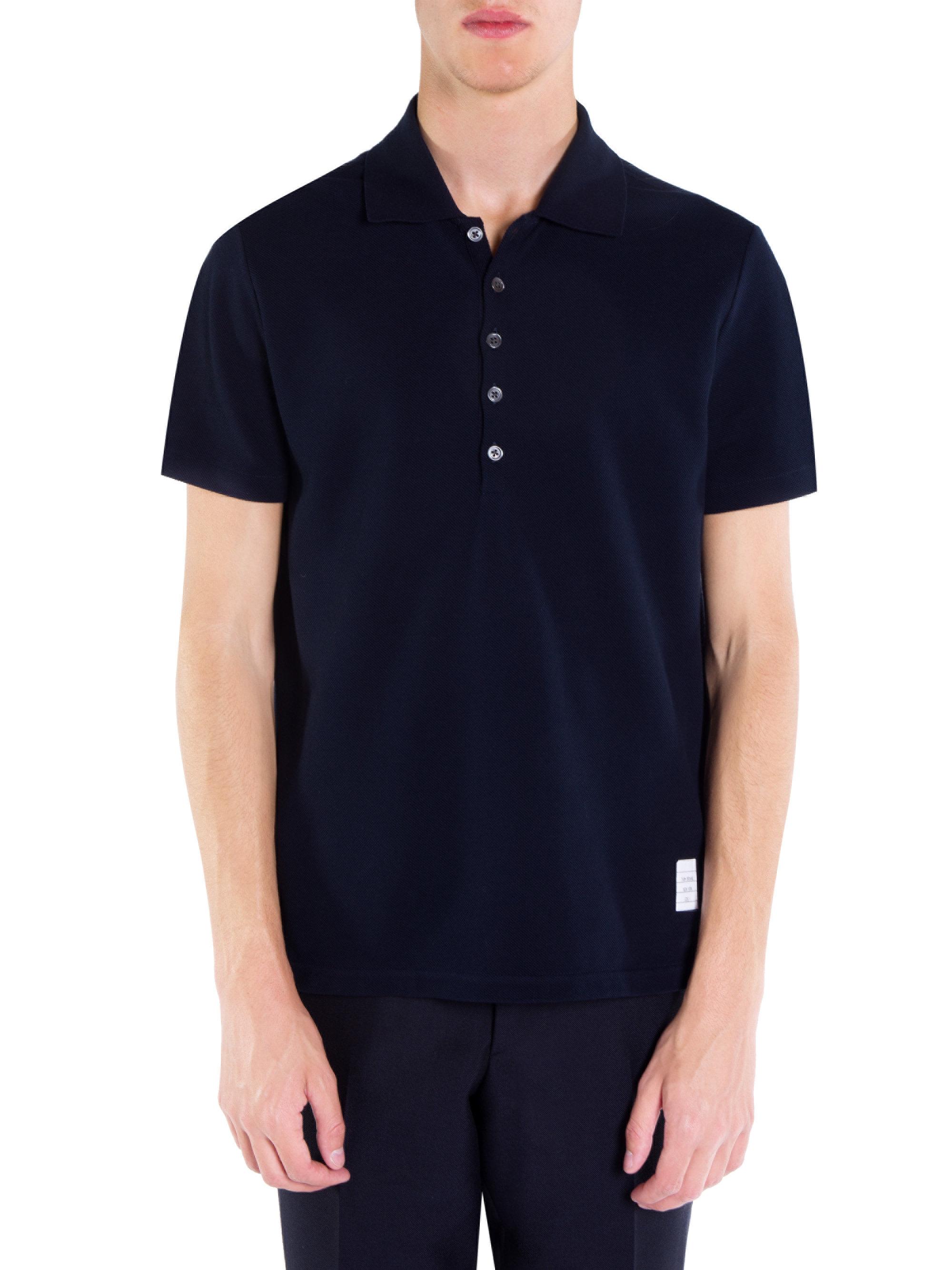 Lyst - Thom browne Short-sleeve Relaxed-fit Cotton Polo in Blue for Men