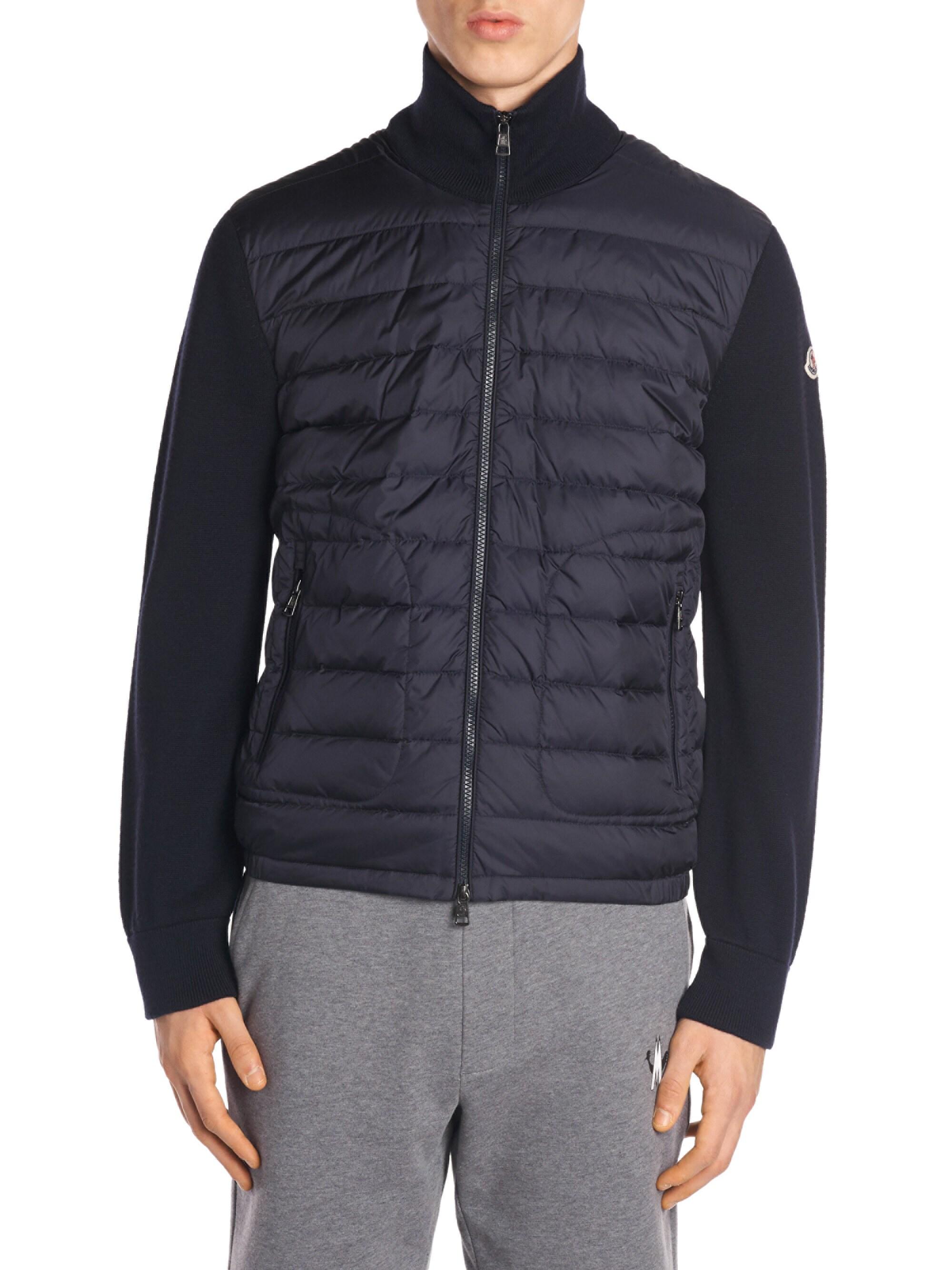 Moncler Knit-sleeve Down Puffer Jacket in Blue for Men - Lyst