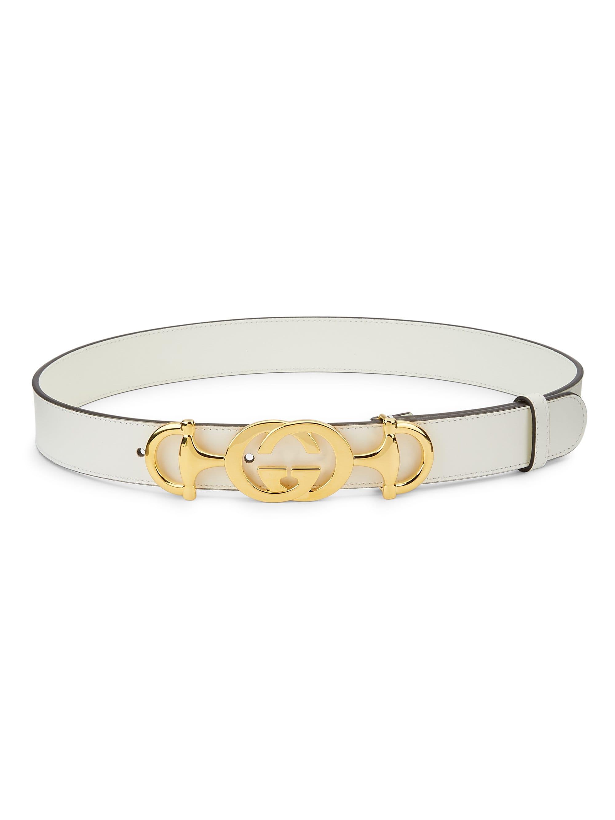 Gucci Leather GG Horsebit Belt in White Lyst