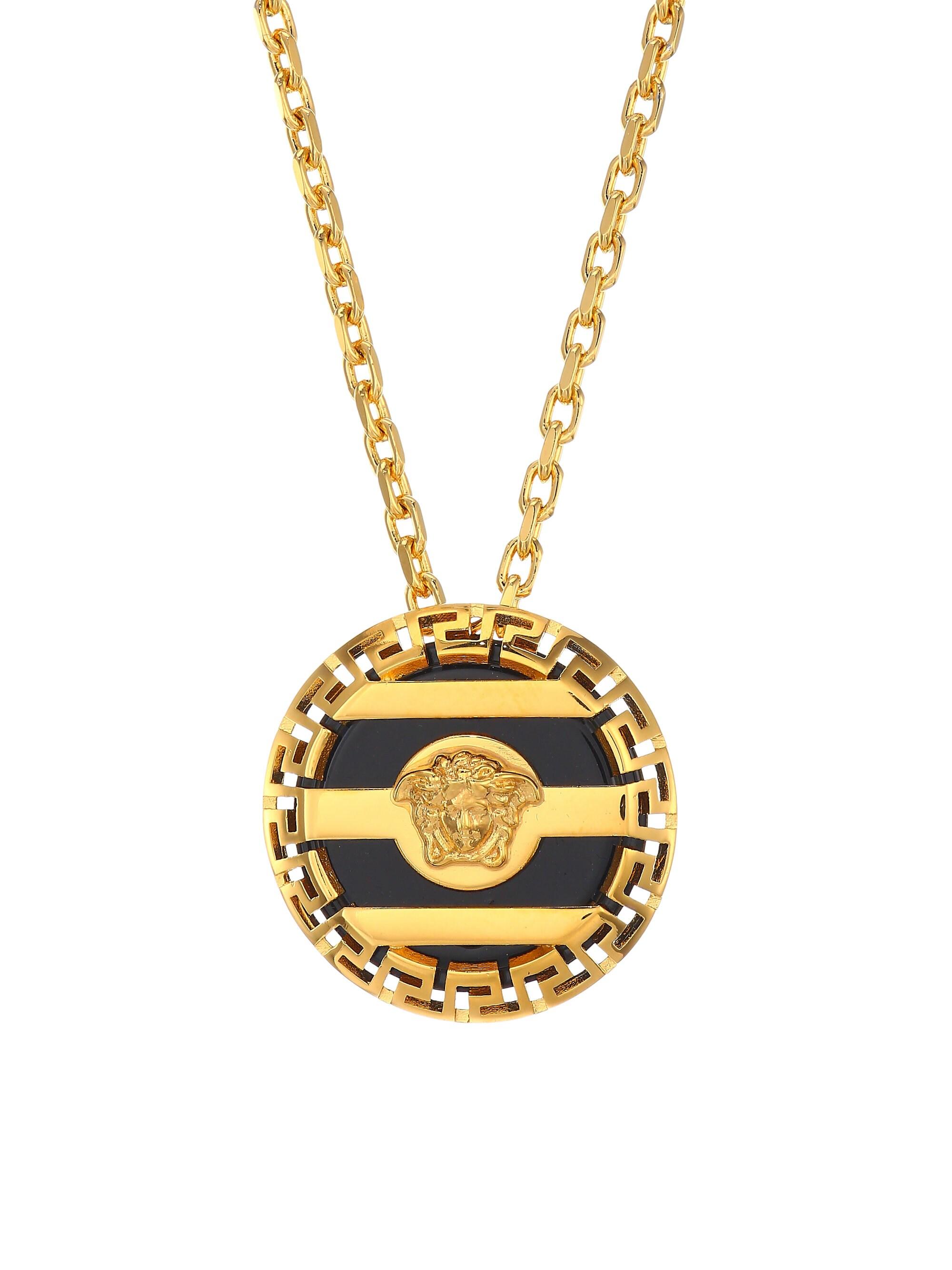 Versace Logo Engraved Medallion Pendant Necklace - Gold in ...