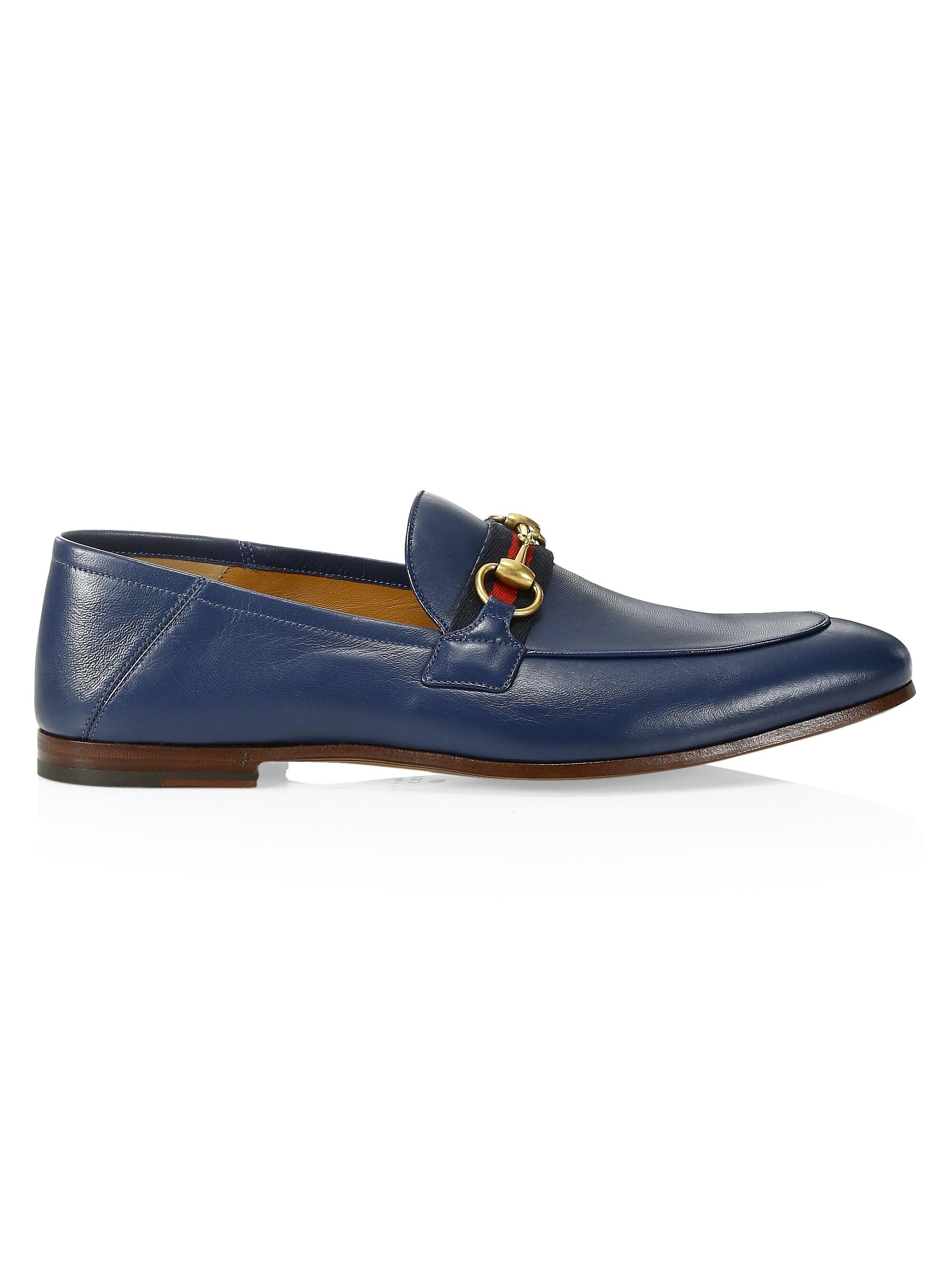 Gucci Web Brixton Leather Horsebit Loafers in Blue for Men