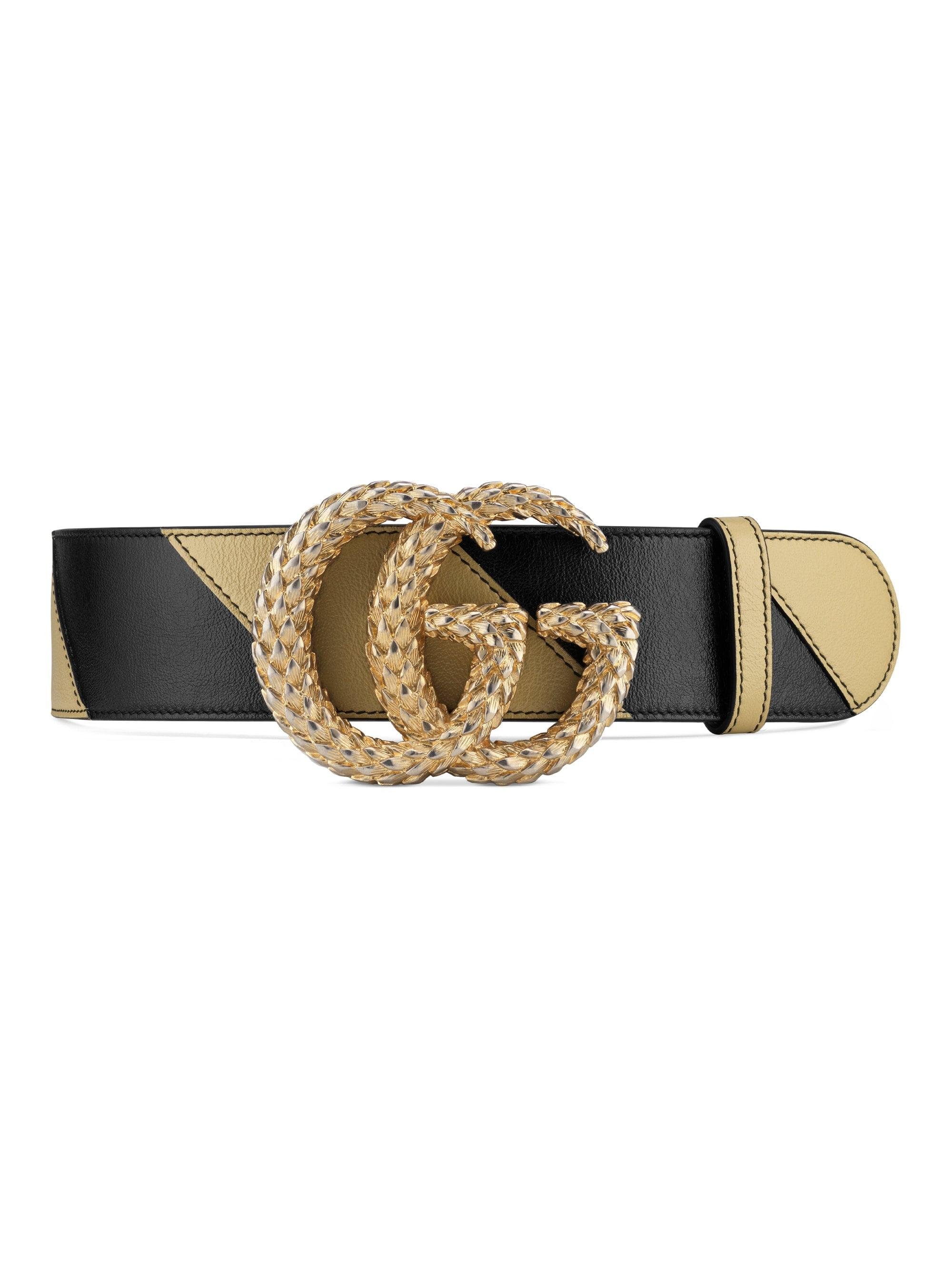  Gucci  Women s  Wide GG Marmont  Striped Leather Belt  Black 