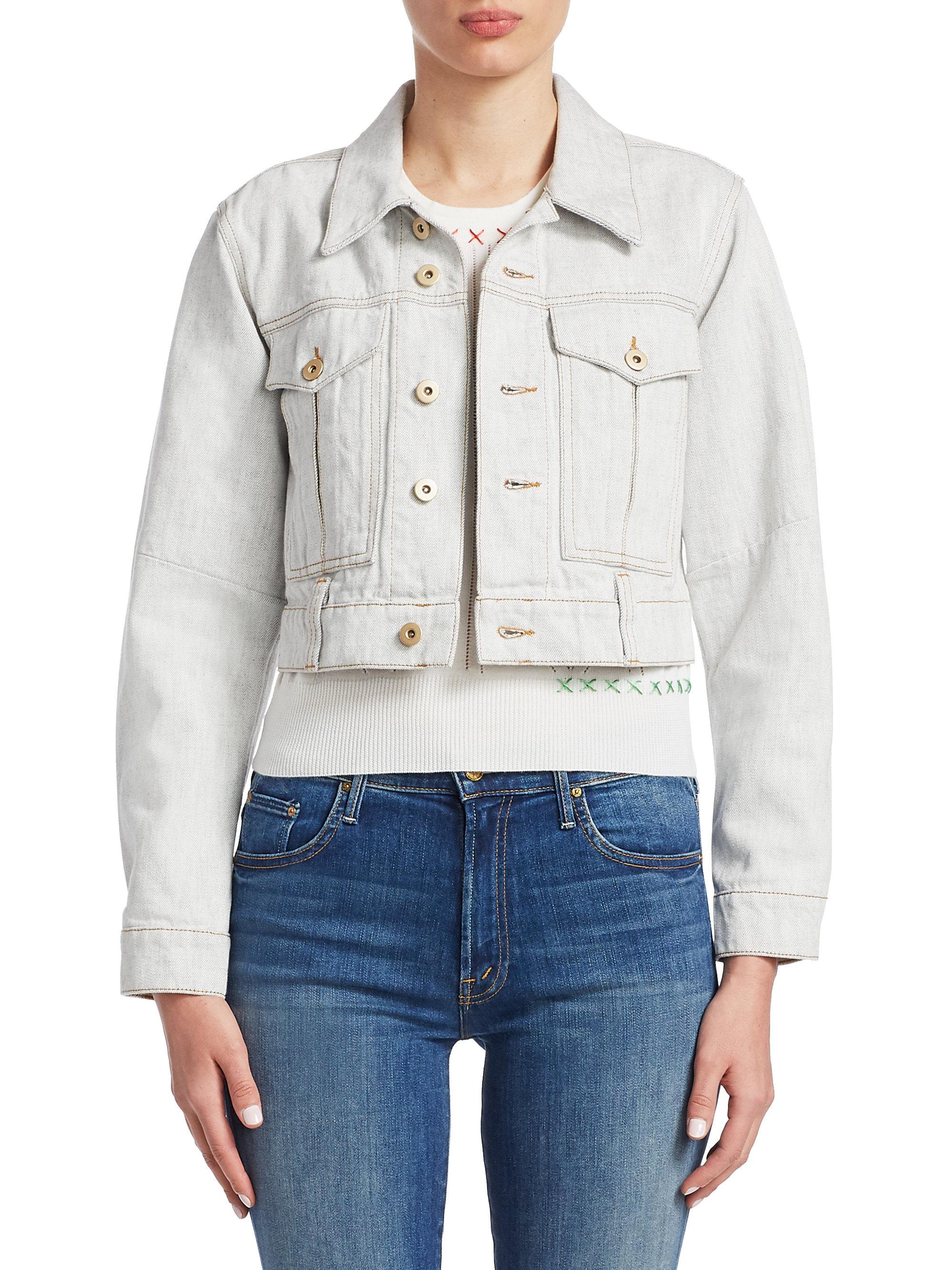 Lyst - Carven Crop Denim Jacket in White