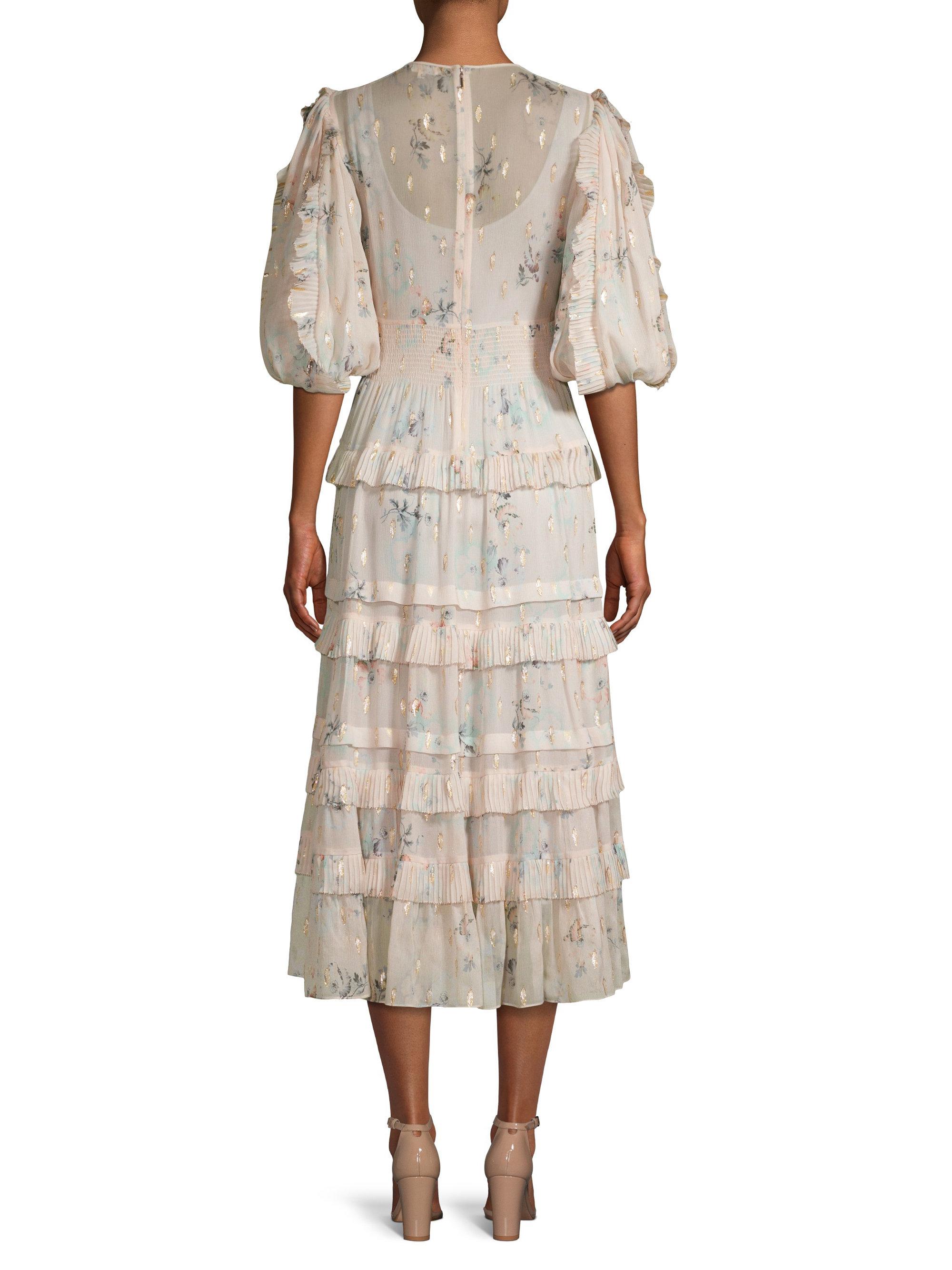 Lyst - Rebecca Taylor Floral Puffed-sleeve Dress in Natural