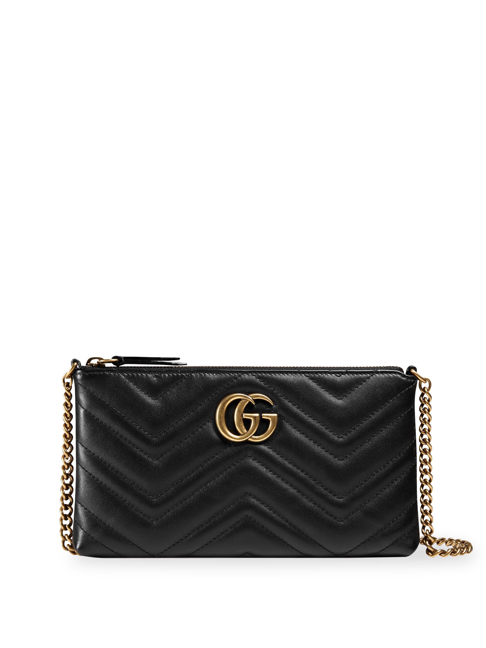 Gucci Quilted Leather Chain Wristlet in Black - Lyst