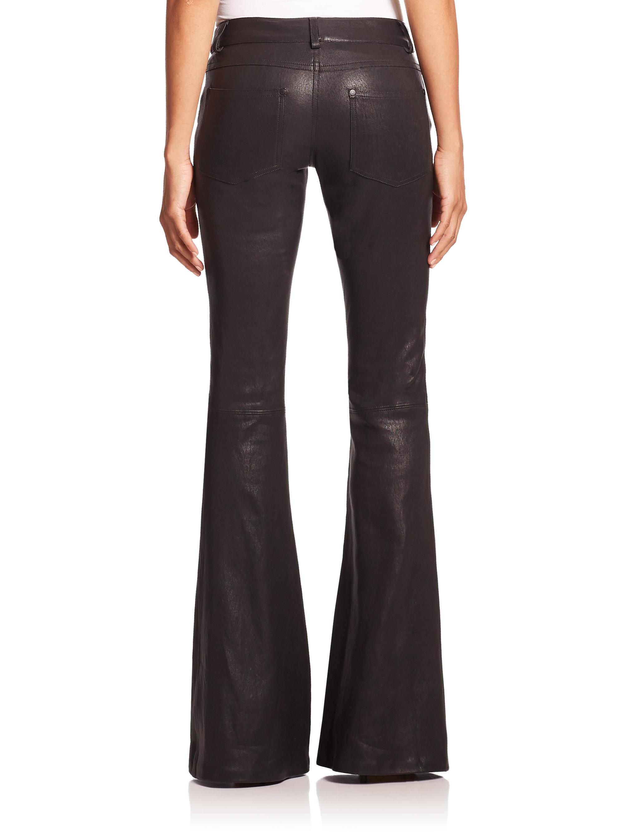 Lyst - Alice + Olivia Leather Bell-bottom Pants in Black