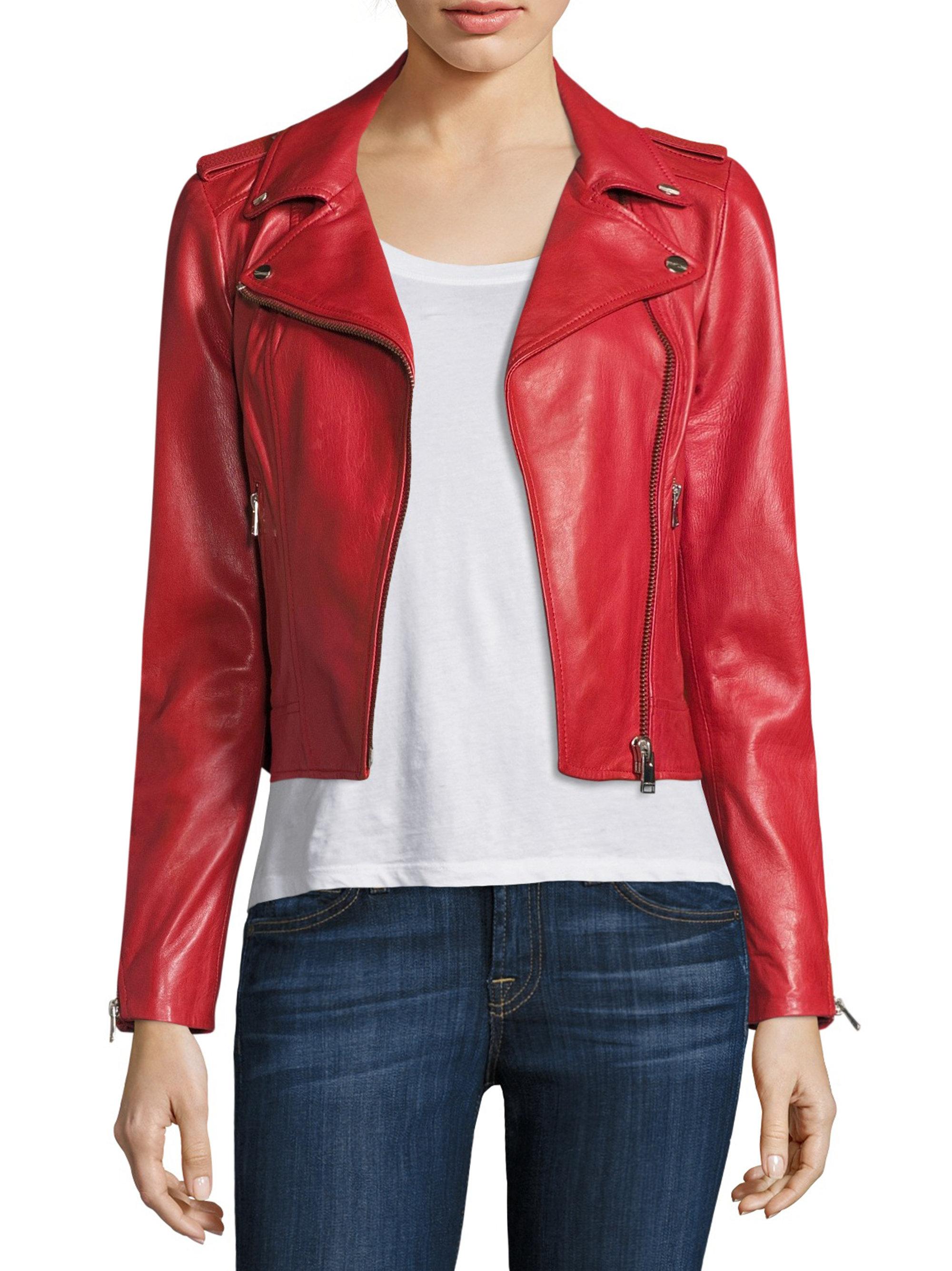 Lyst Lamarque Donna Leather Biker Jacket In Red Lamarque Women S Red Donna Leather Biker Jacket