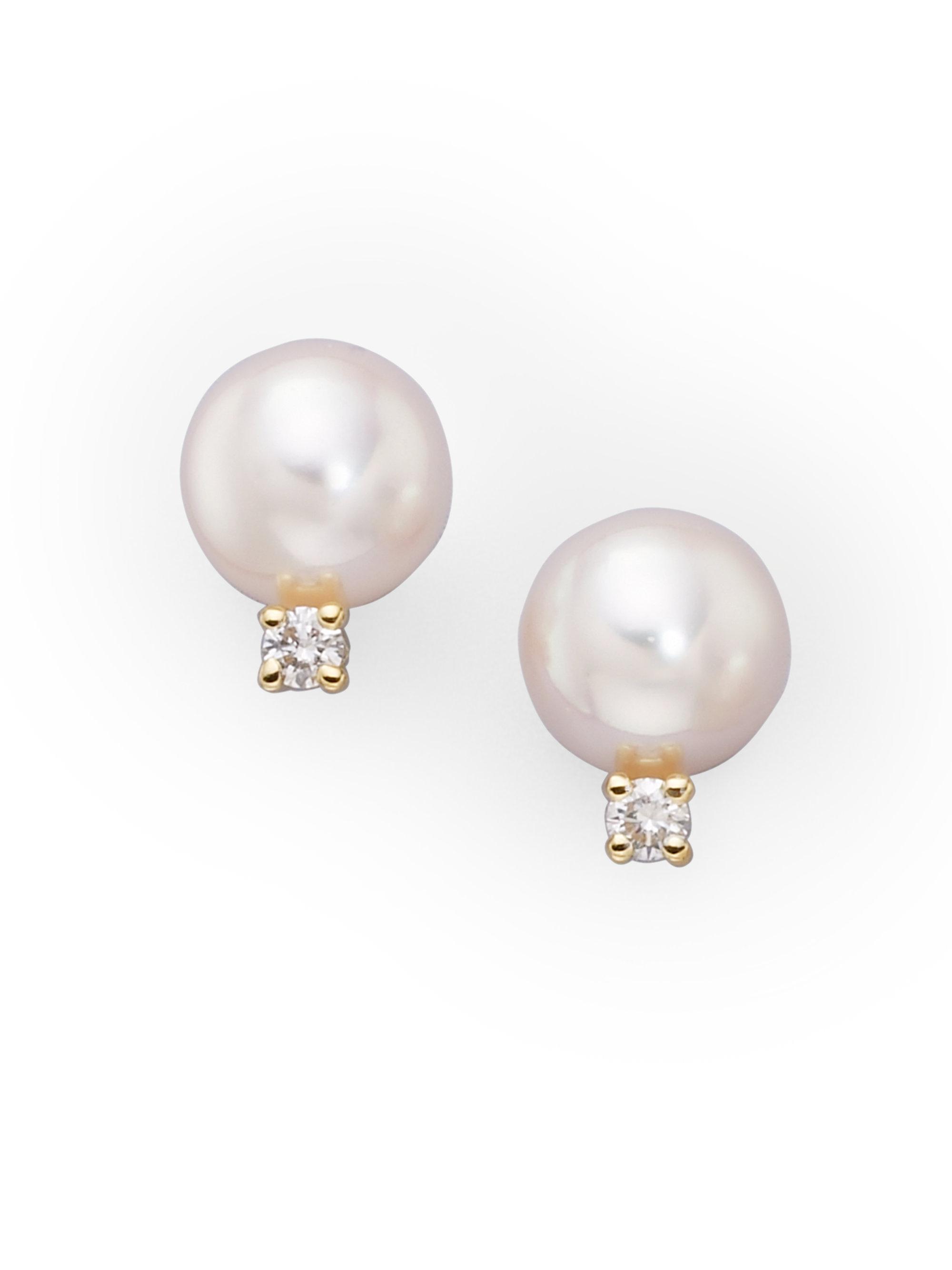 Lyst - Mikimoto 6mm White Cultured Akoya Pearl, Diamond & 18k Yellow ...