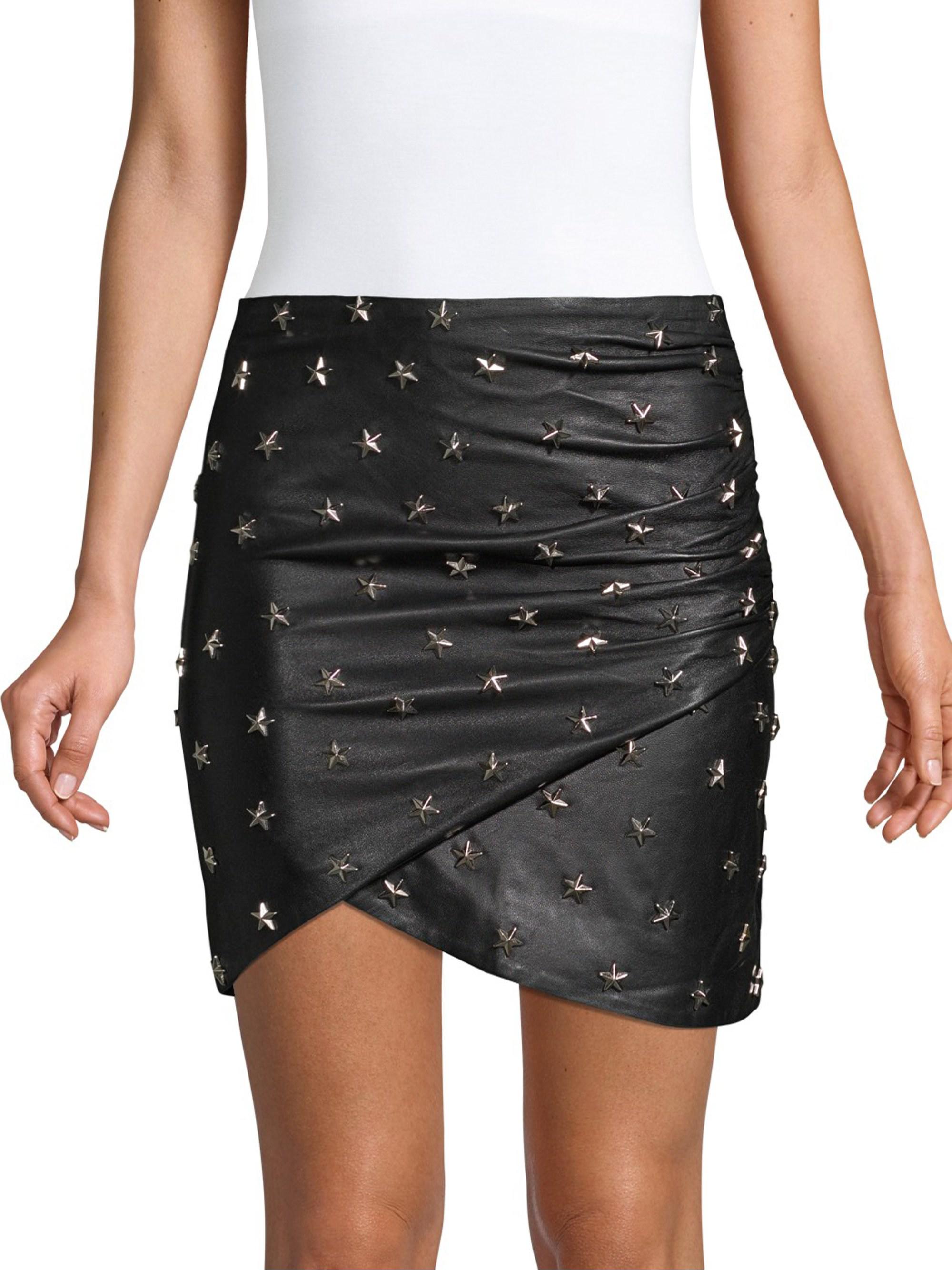 Lyst - Alice + Olivia Fidela Stud Drape Leather Mini Skirt in Black