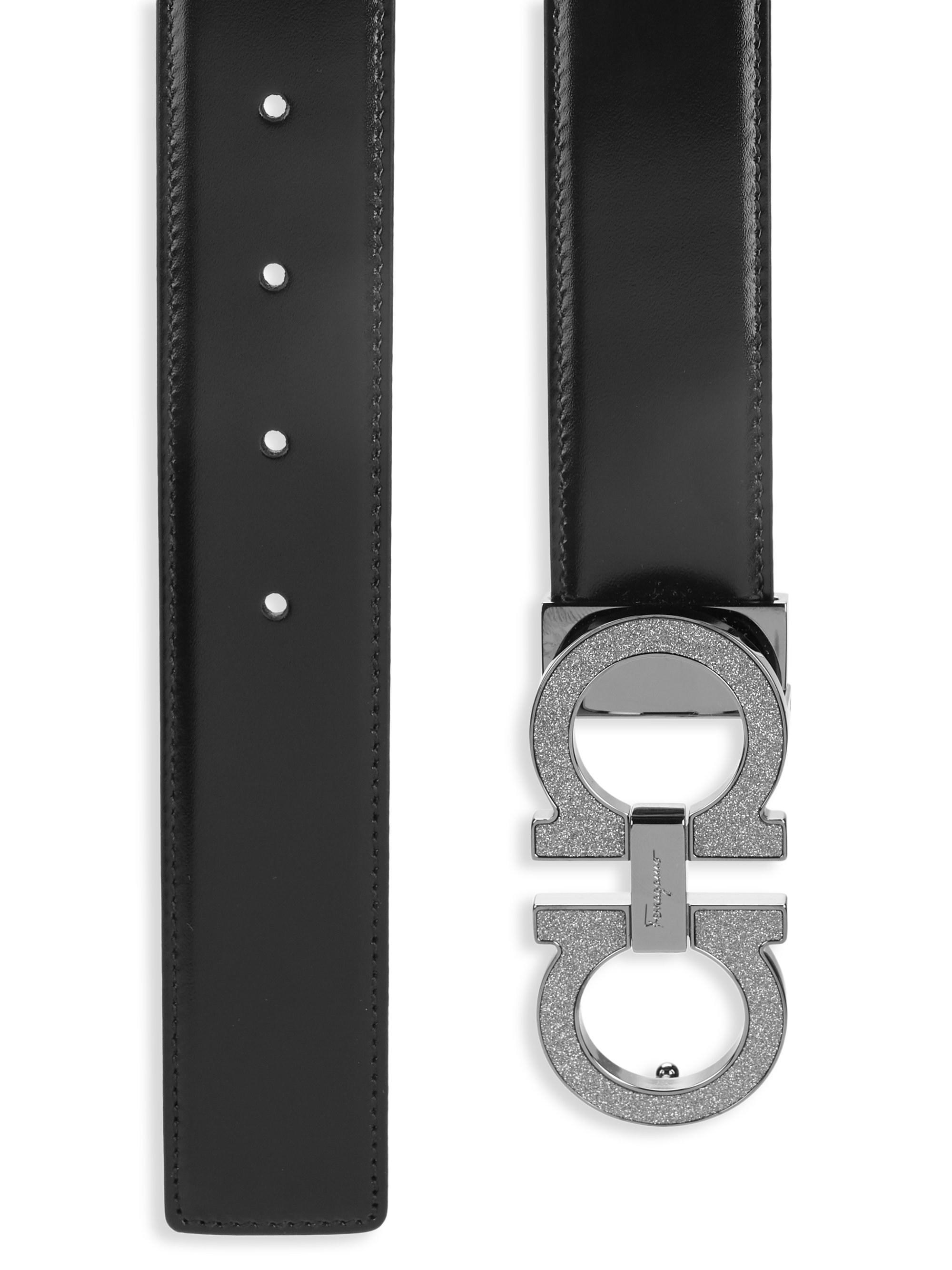 Ferragamo Men&#39;s Gancini Diamond Dust Buckle Leather Belt - Black in Black for Men - Lyst