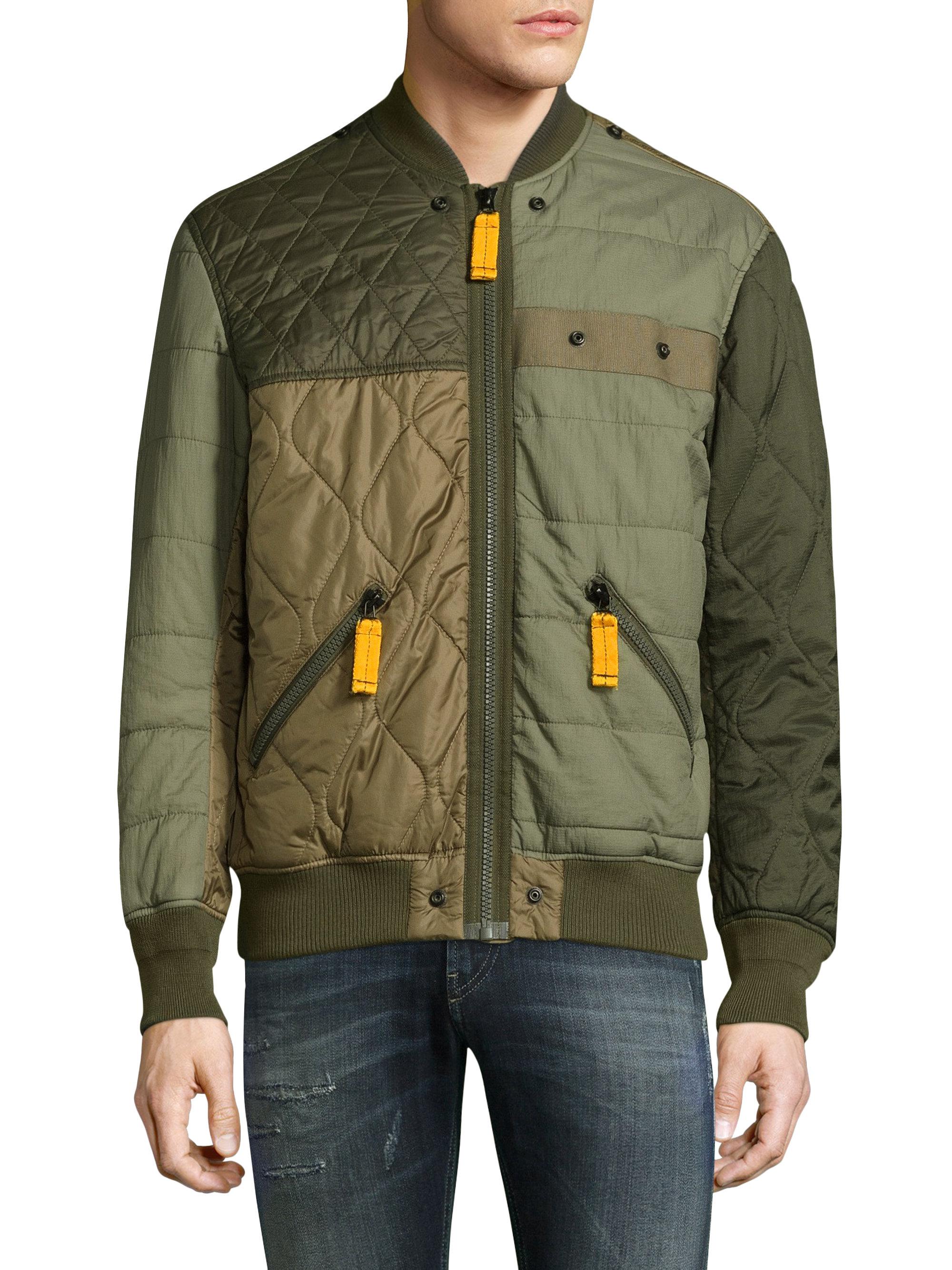 diesel | green watertow quilted bomber jacket for men | lyst