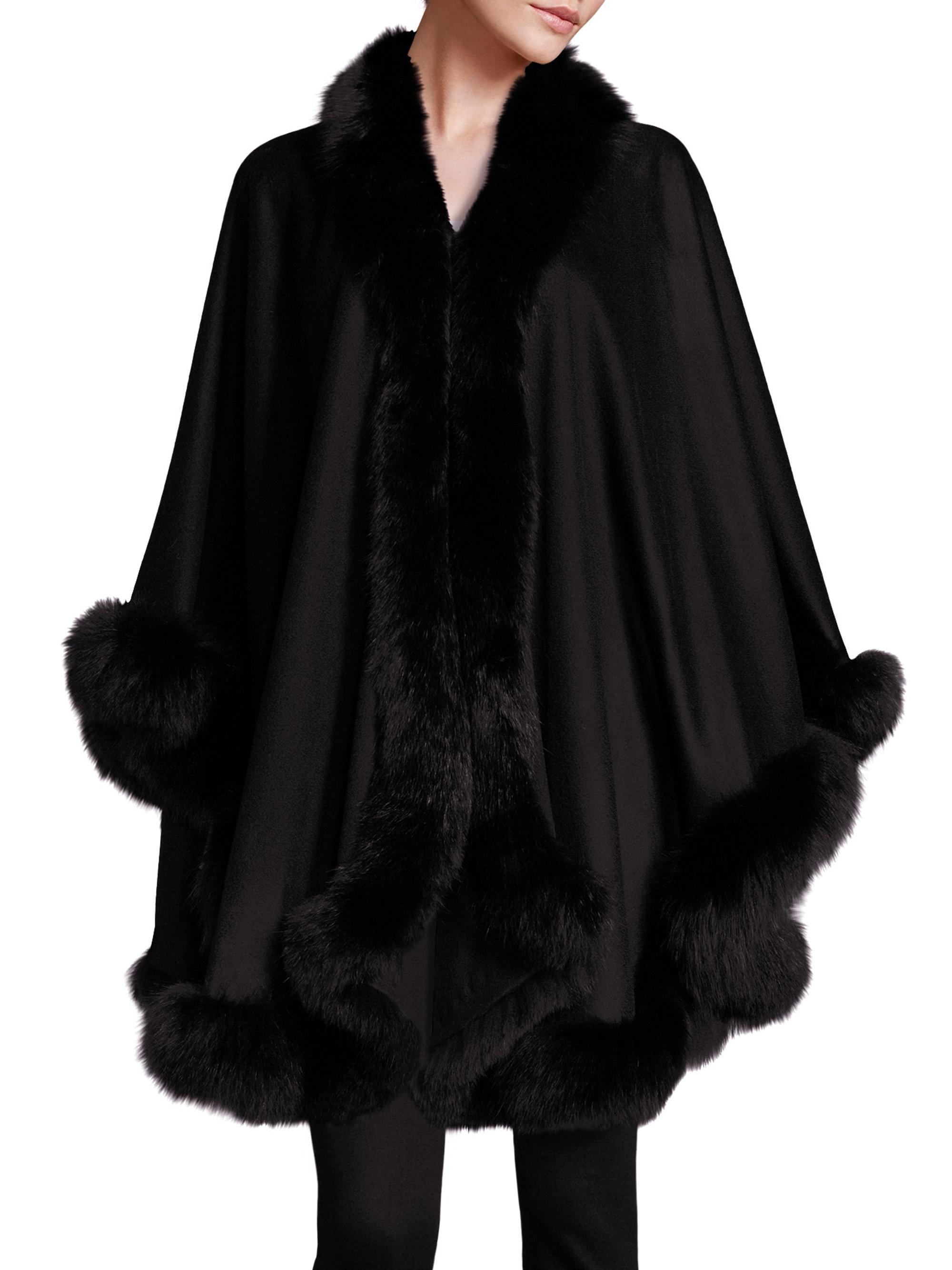 Lyst - Sofia Cashmere Fox Fur-trimmed Cashmere Wrap in Black