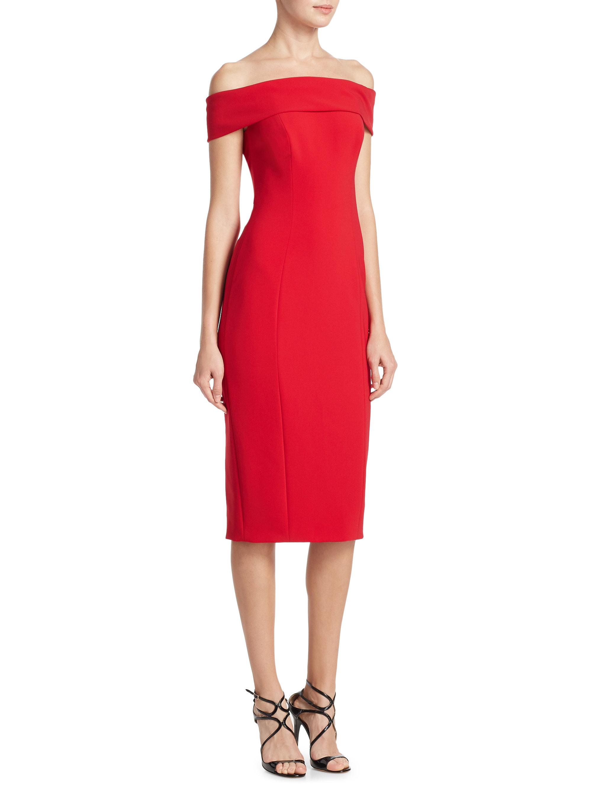 THEIA Synthetic Off-the-shoulder Cocktail Dress in Cherry (Red) - Lyst