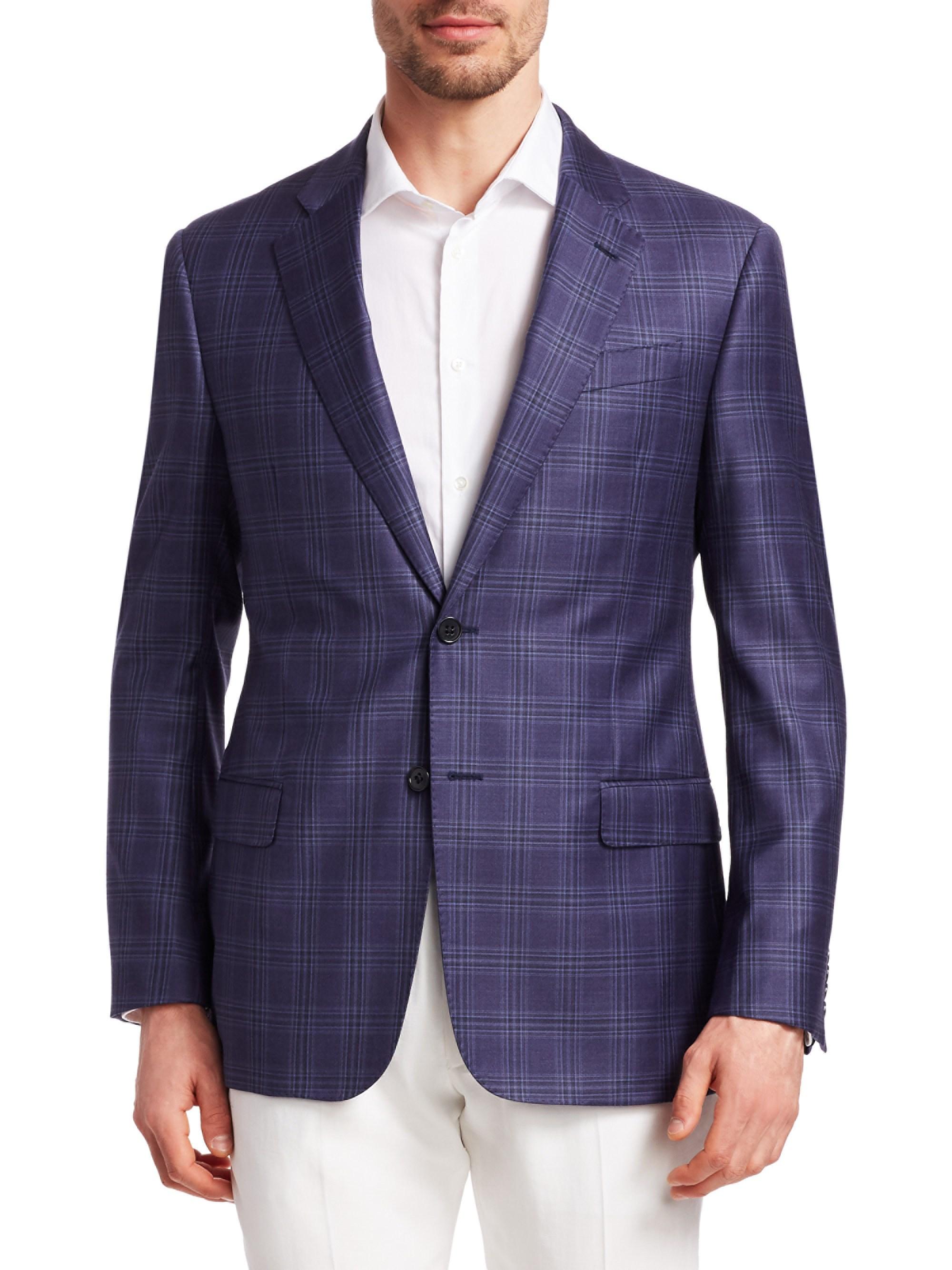 Emporio Armani Plaid G Line Wool Sport Coat in Purple for Men - Lyst