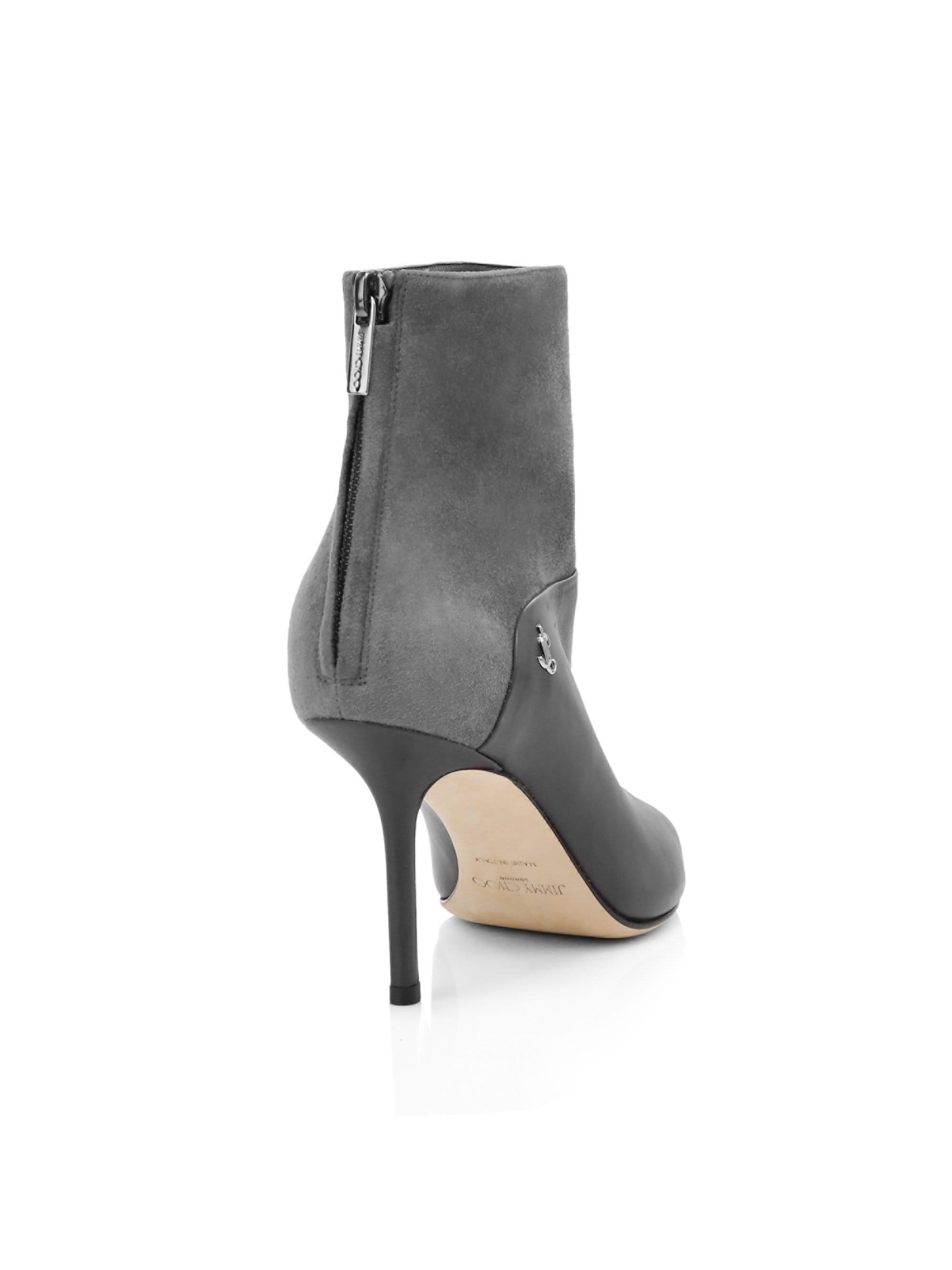 Jimmy Choo Beyla Suede & Leather Point-toe Booties in Gray - Lyst